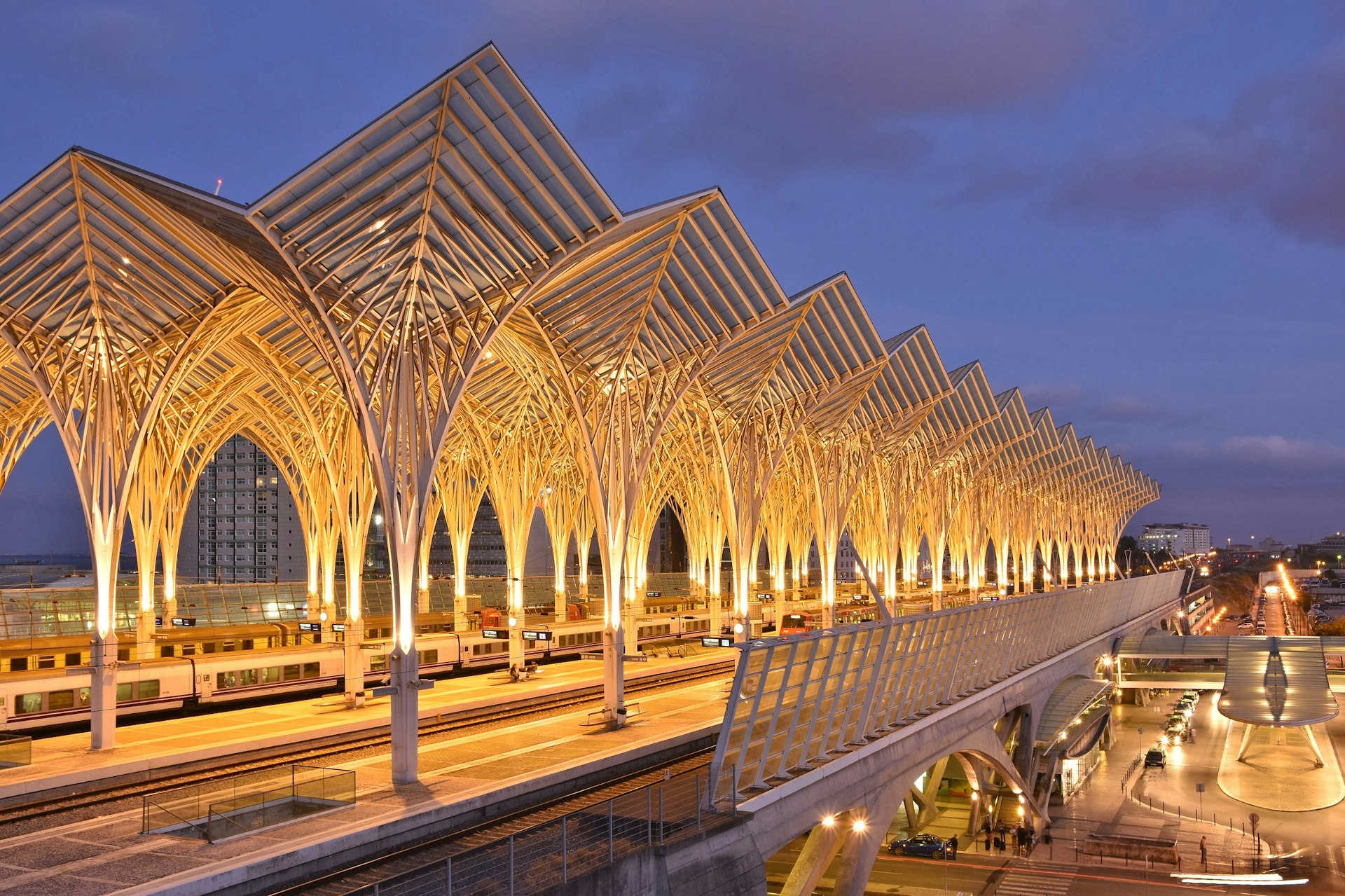 Elegant train station architecture of Gare do Oriente, Lisbon