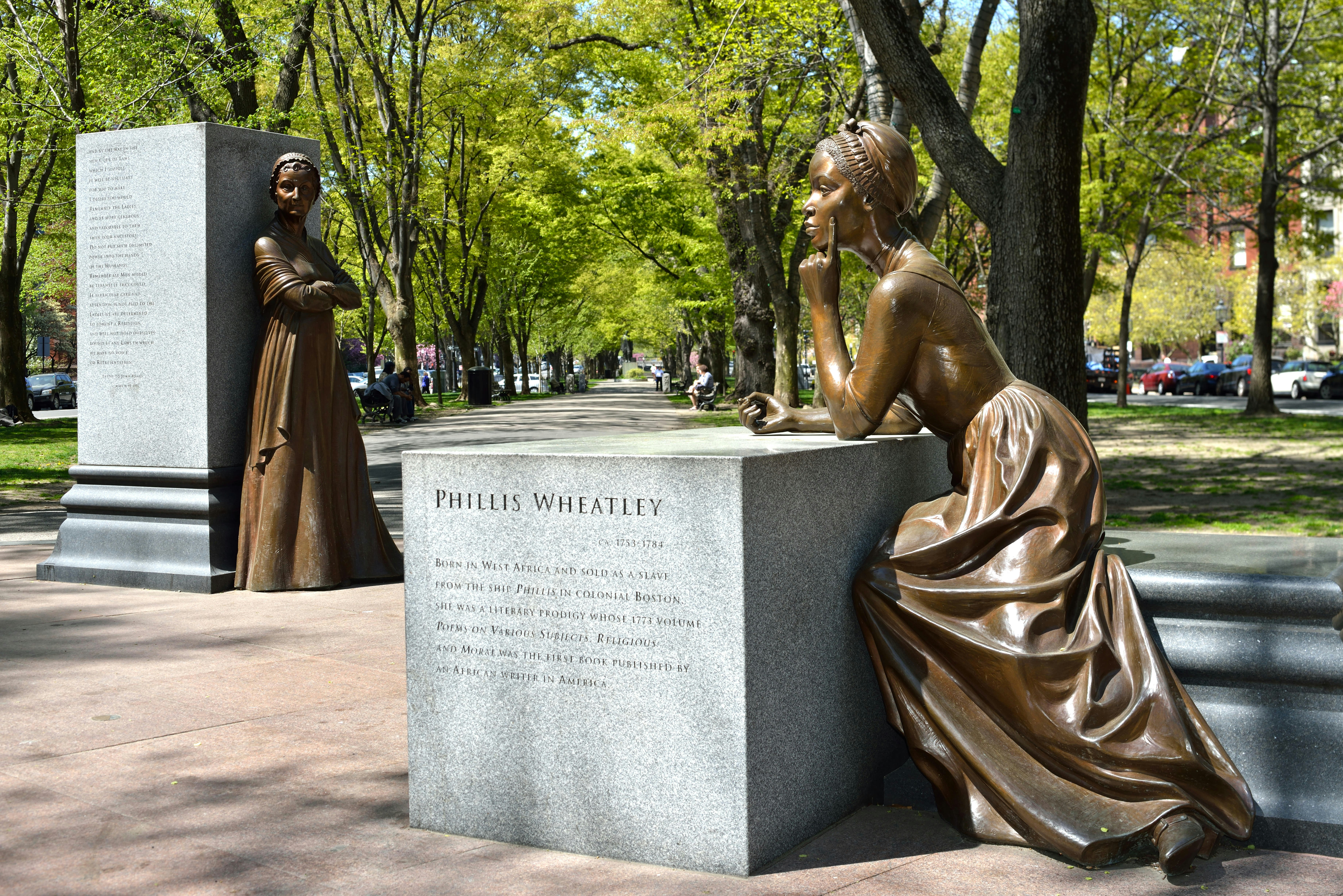 A bronze statue of Phillis Wheatley on the Boston Women's Heritage Trail