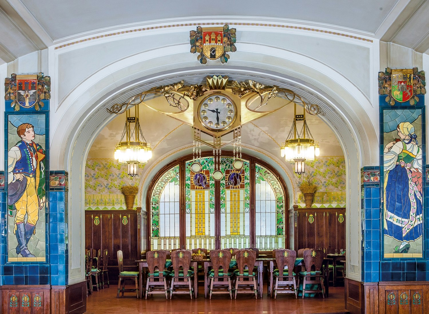 The ornate tiled interior of the Plzenska restaurant
