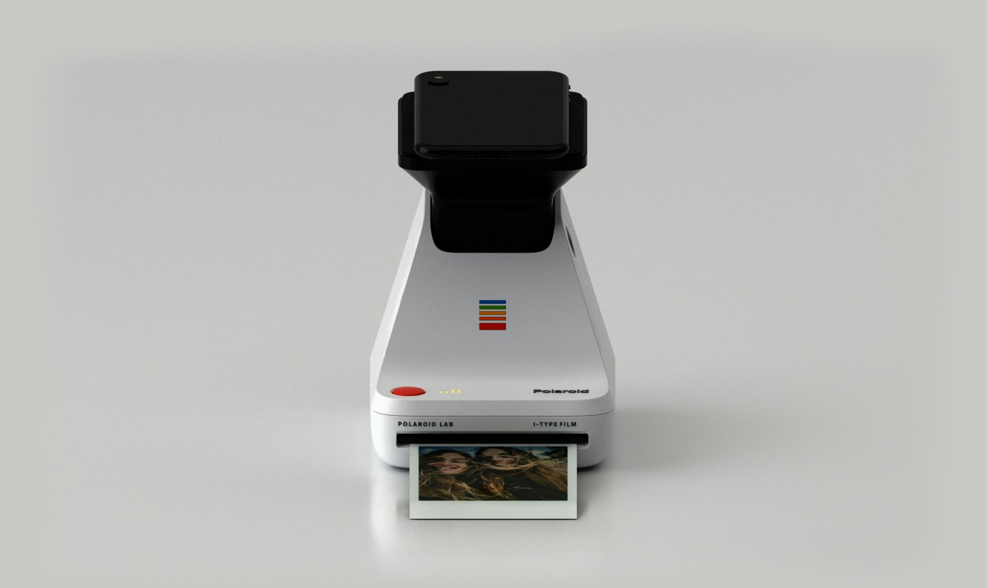 The Polaroid Lab printer, to which a smartphone can be attached. 