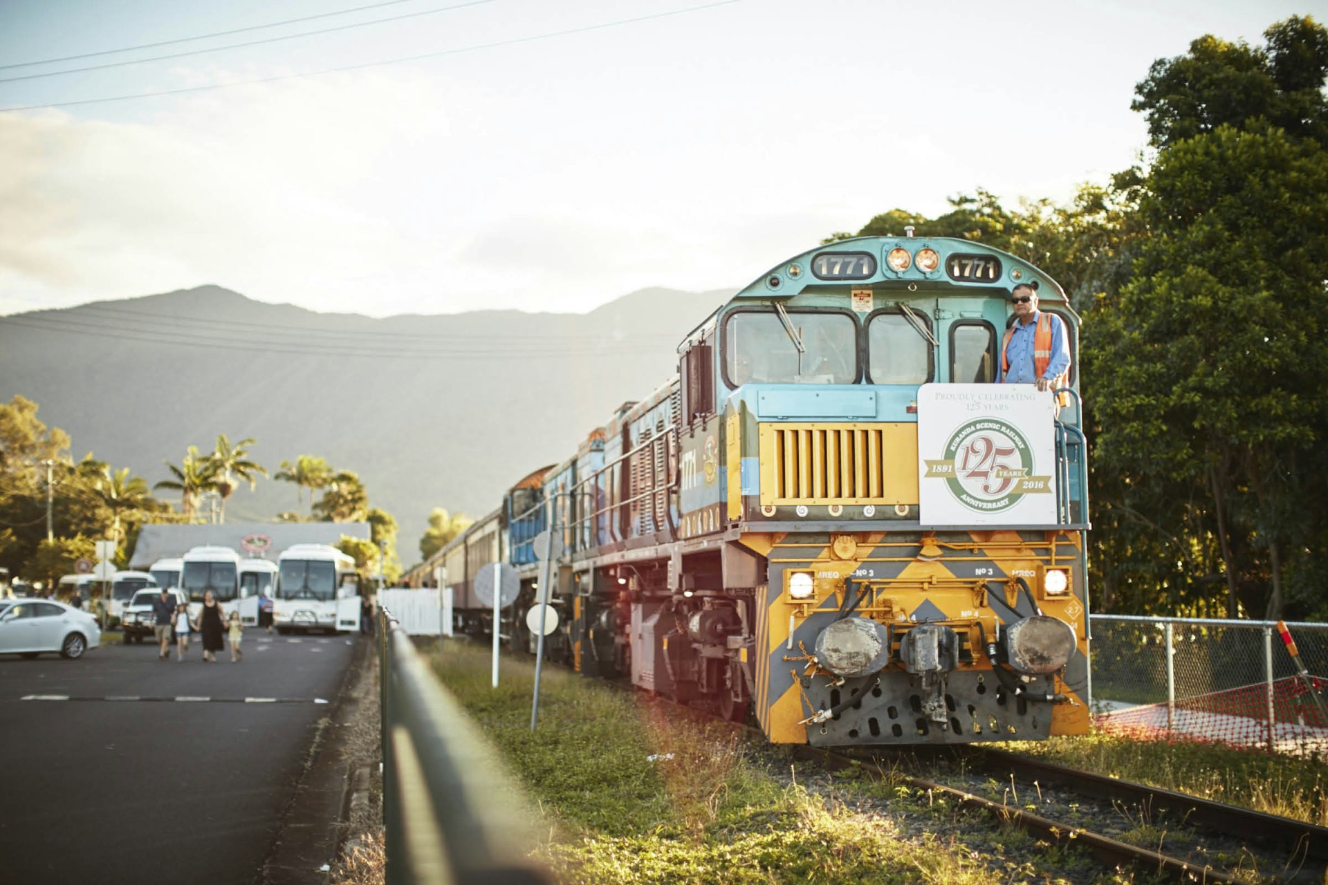Multicoloured engine on the Kuranda Scenic Railway
