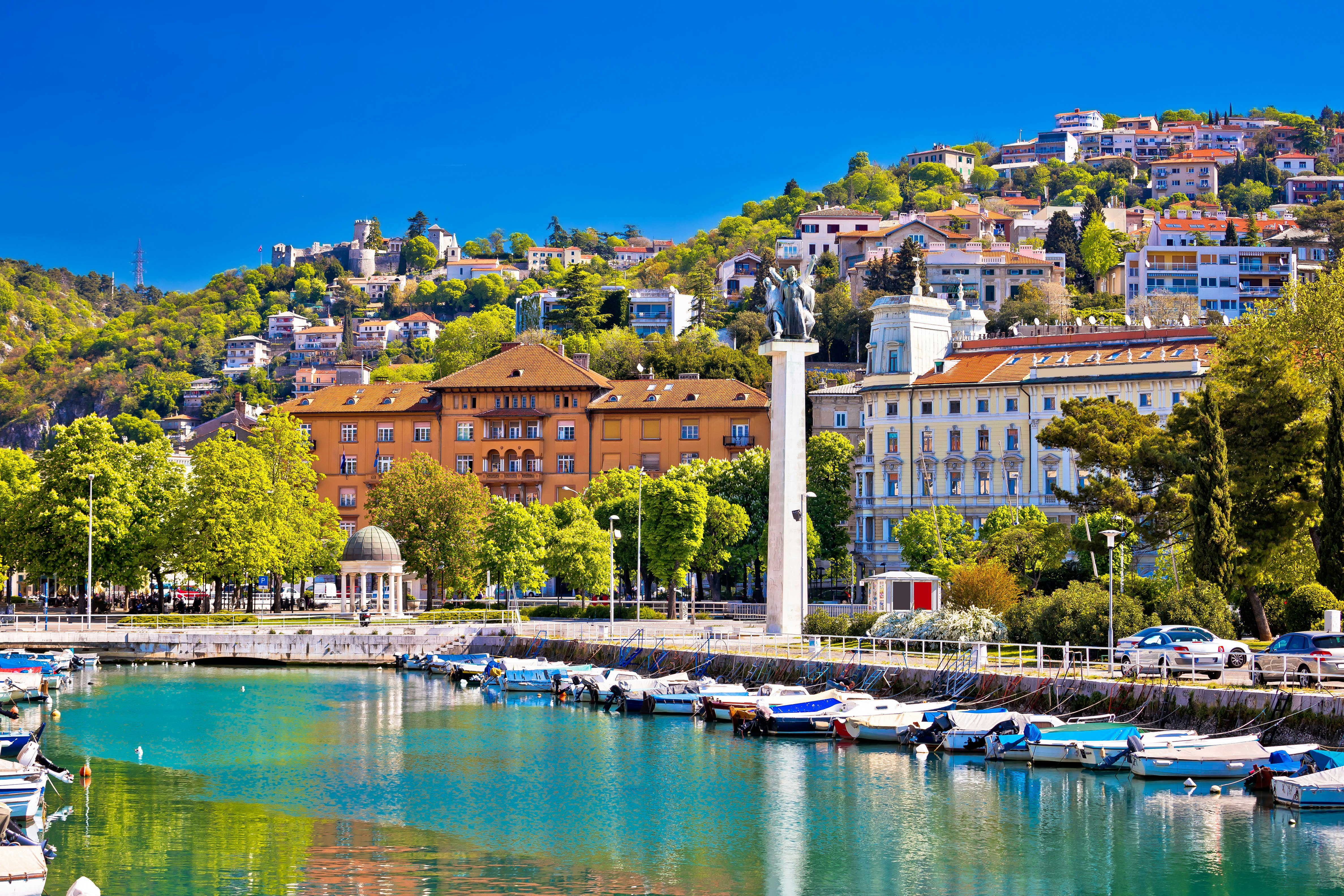 Historic Rijeka sits on a hill lined by a waterfront in the Kvarner Gulf.