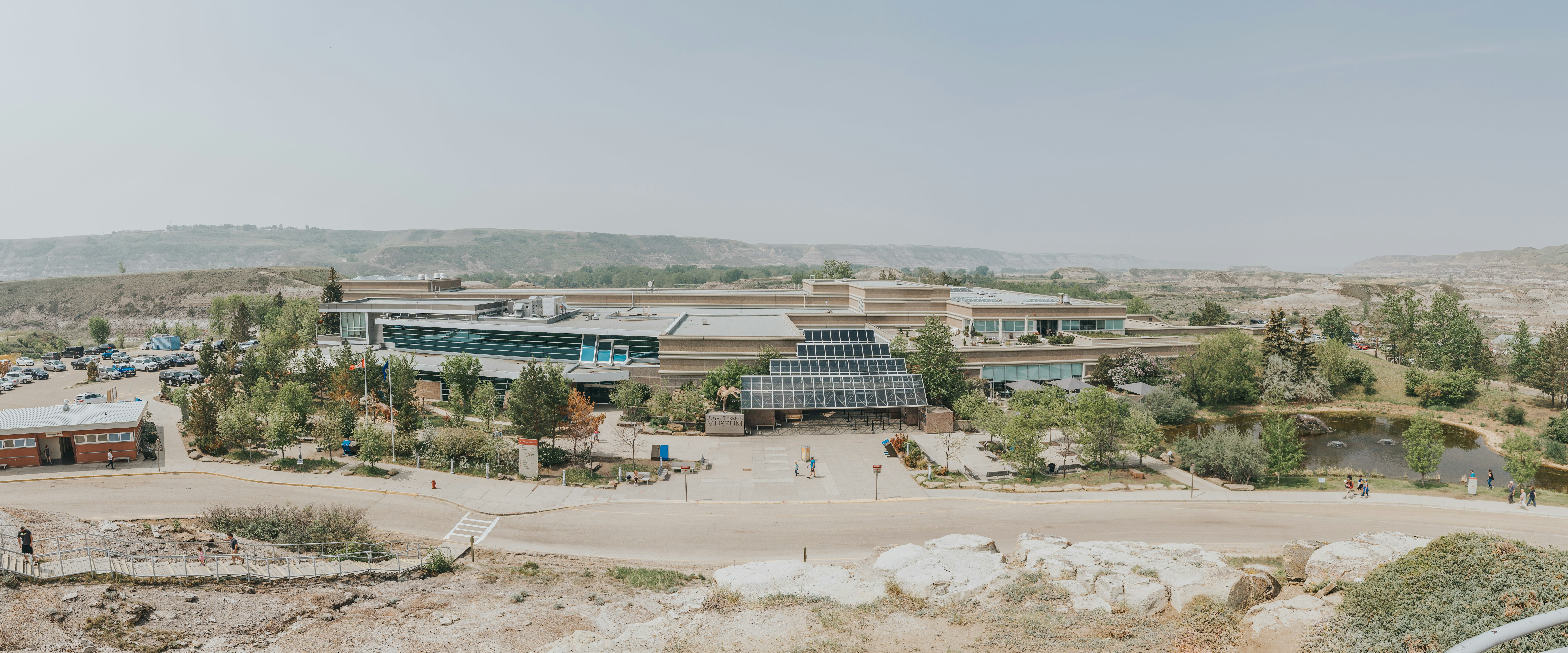 a panoramic shot of the Royal Tyrrell Museum of Palaeontology in Alberta