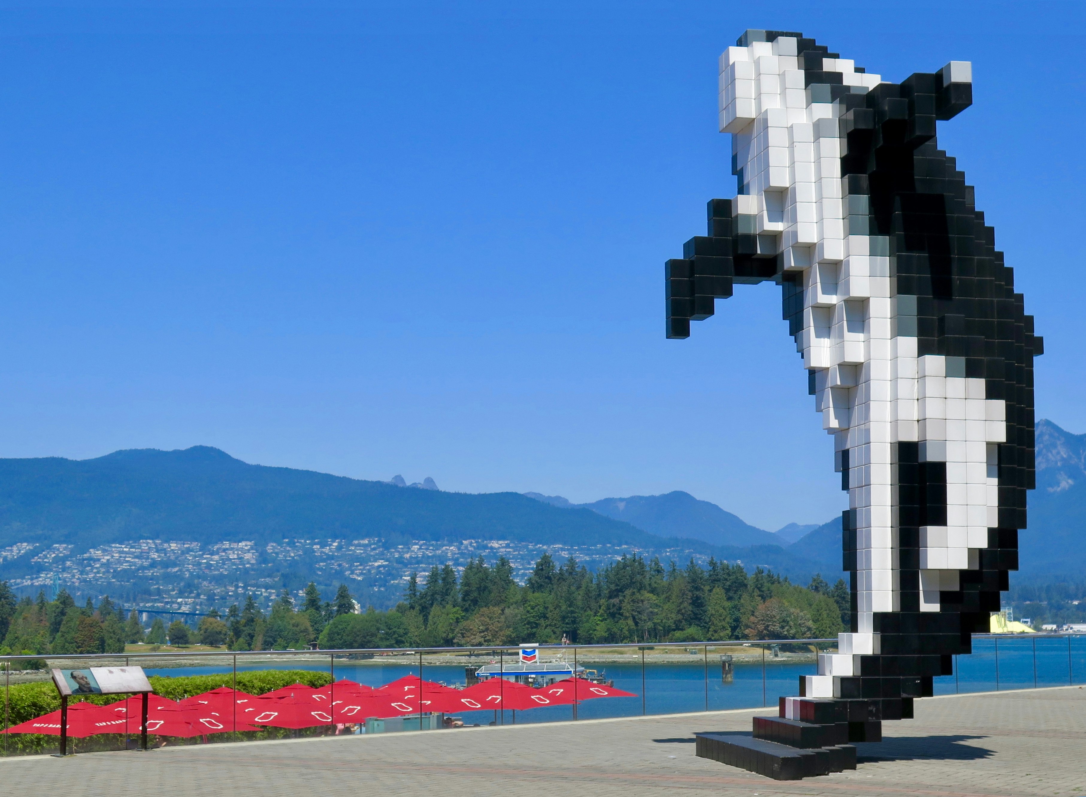 A large sculpture in Vancouver looks like an 8-bit, or Lego, representation of an orca leaping out of the water