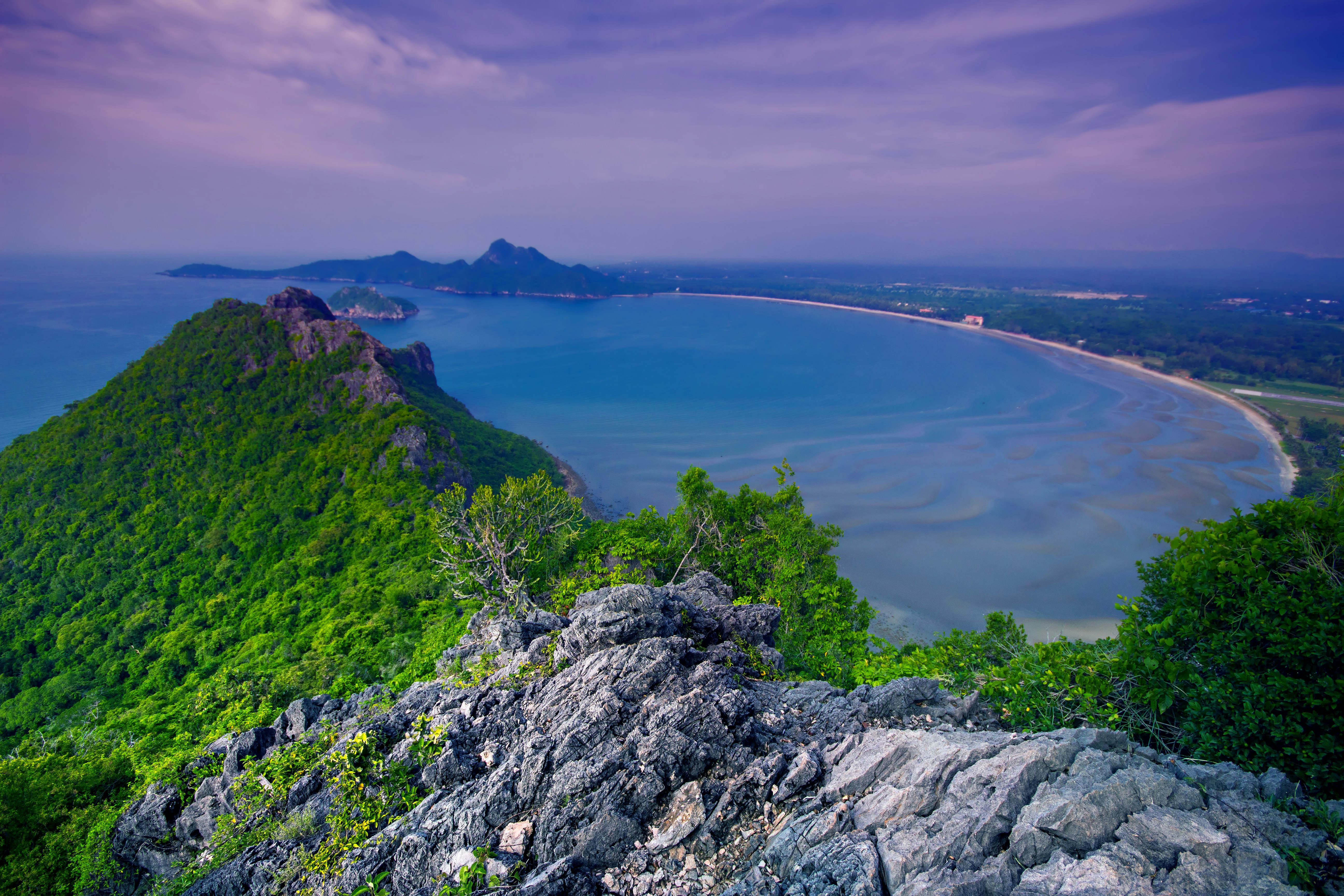 a hilltop view of the Gulf of Thailand in the Prachuap Khiri Khan province