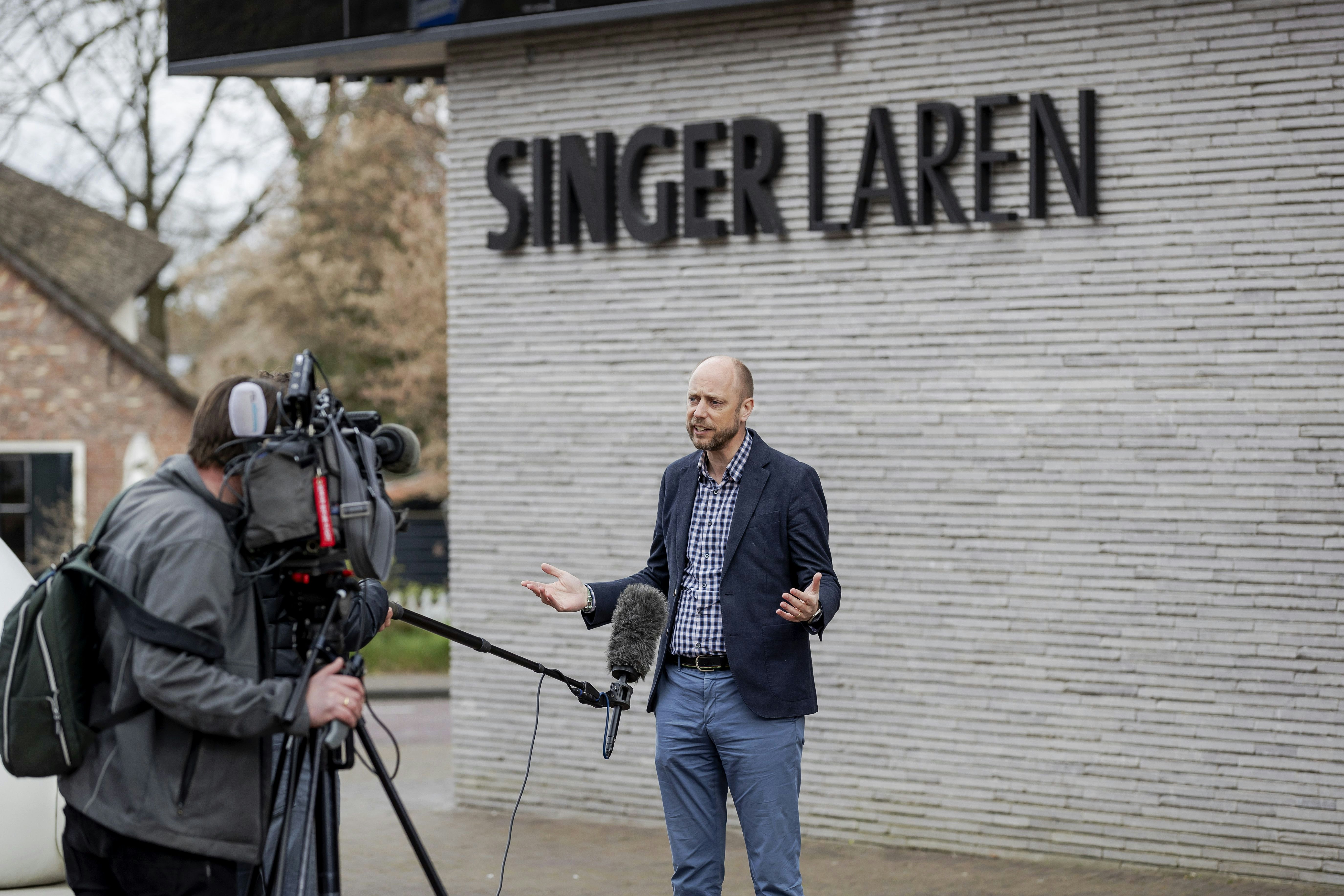 Singer Laren Museum Evert van Os speaks to the press outside the museum