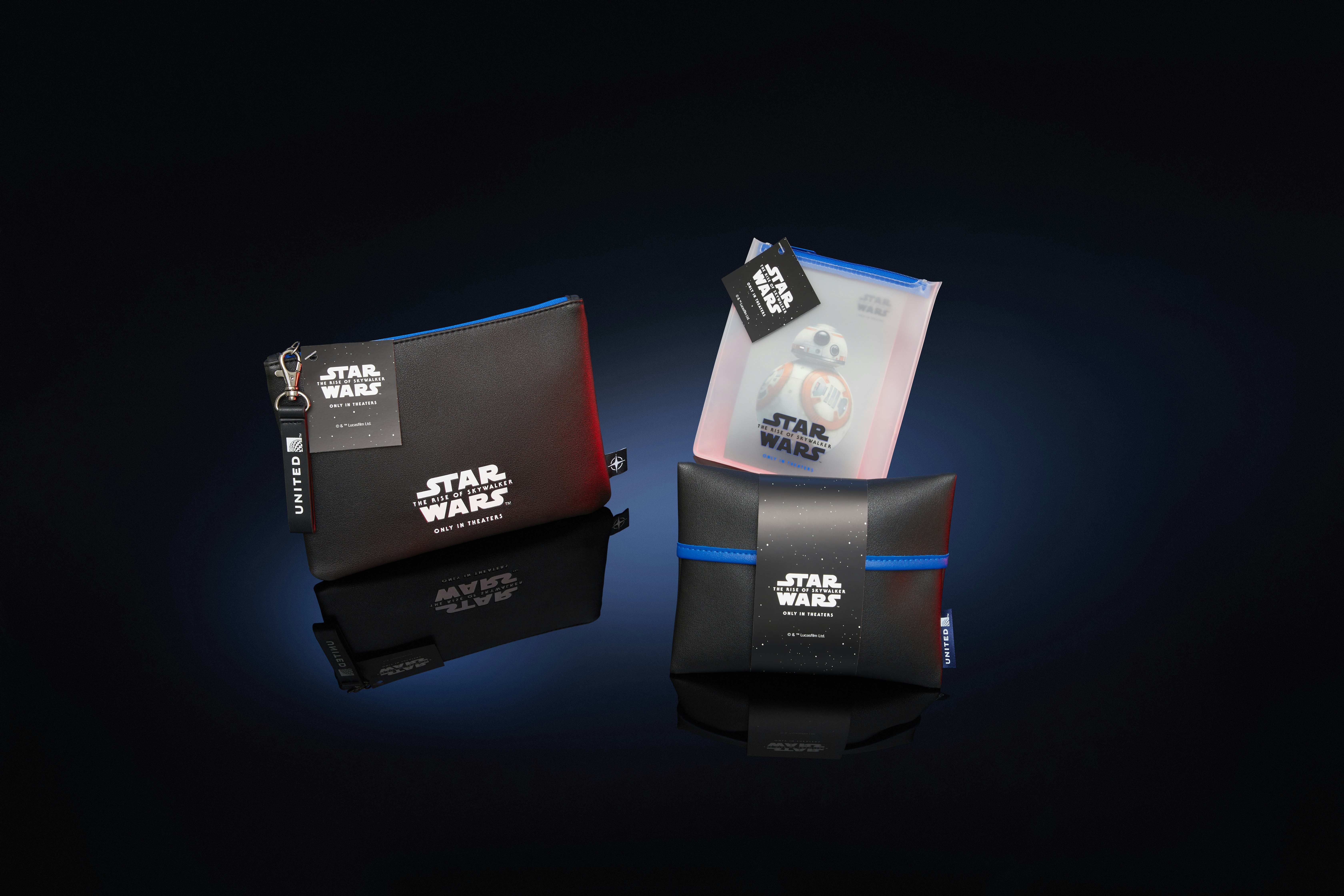 Three zipped amenity kits featuring Star Wars-themed design