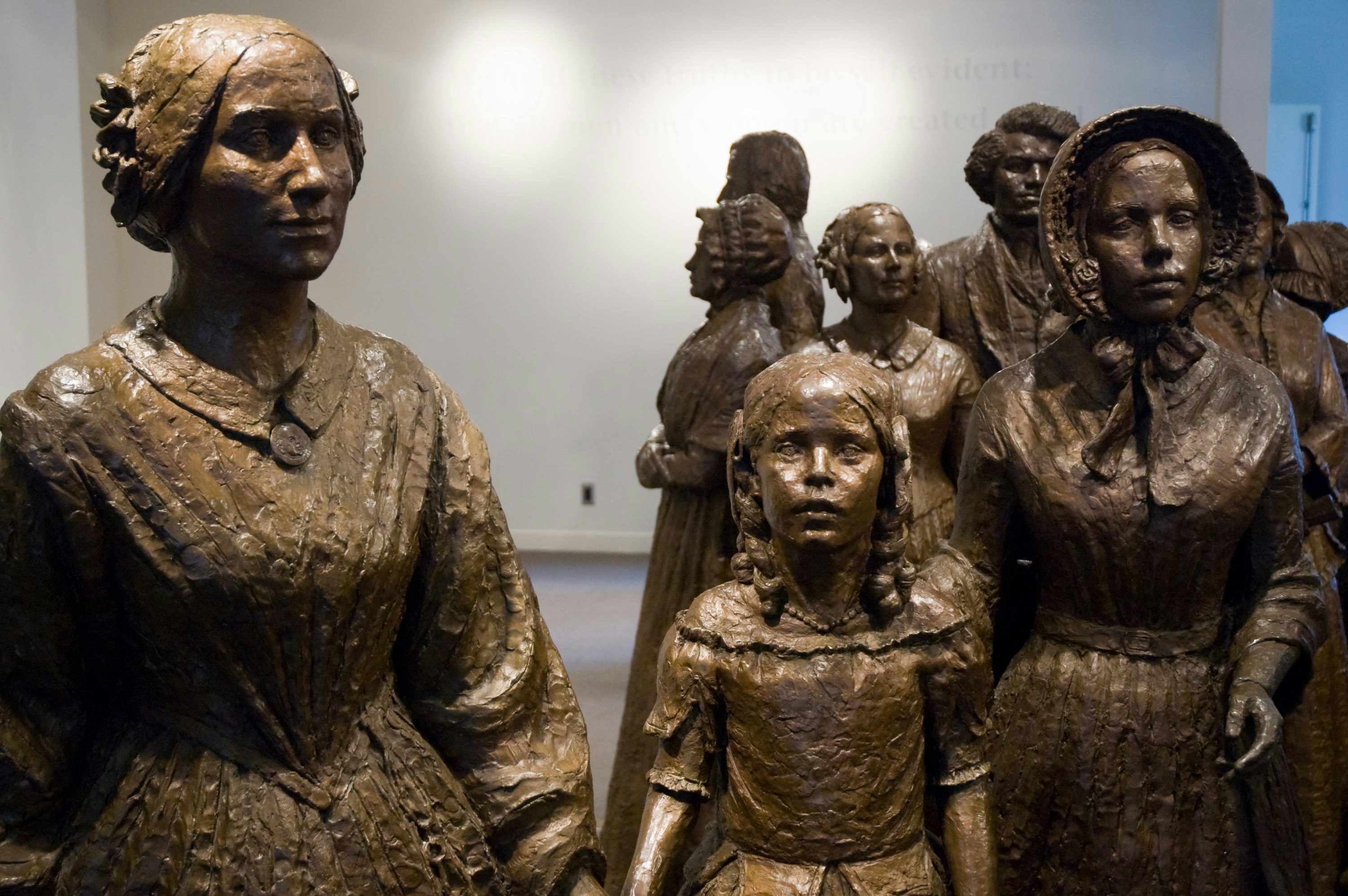 Bronze statues of famous women at the Women's Rights National Historical Park