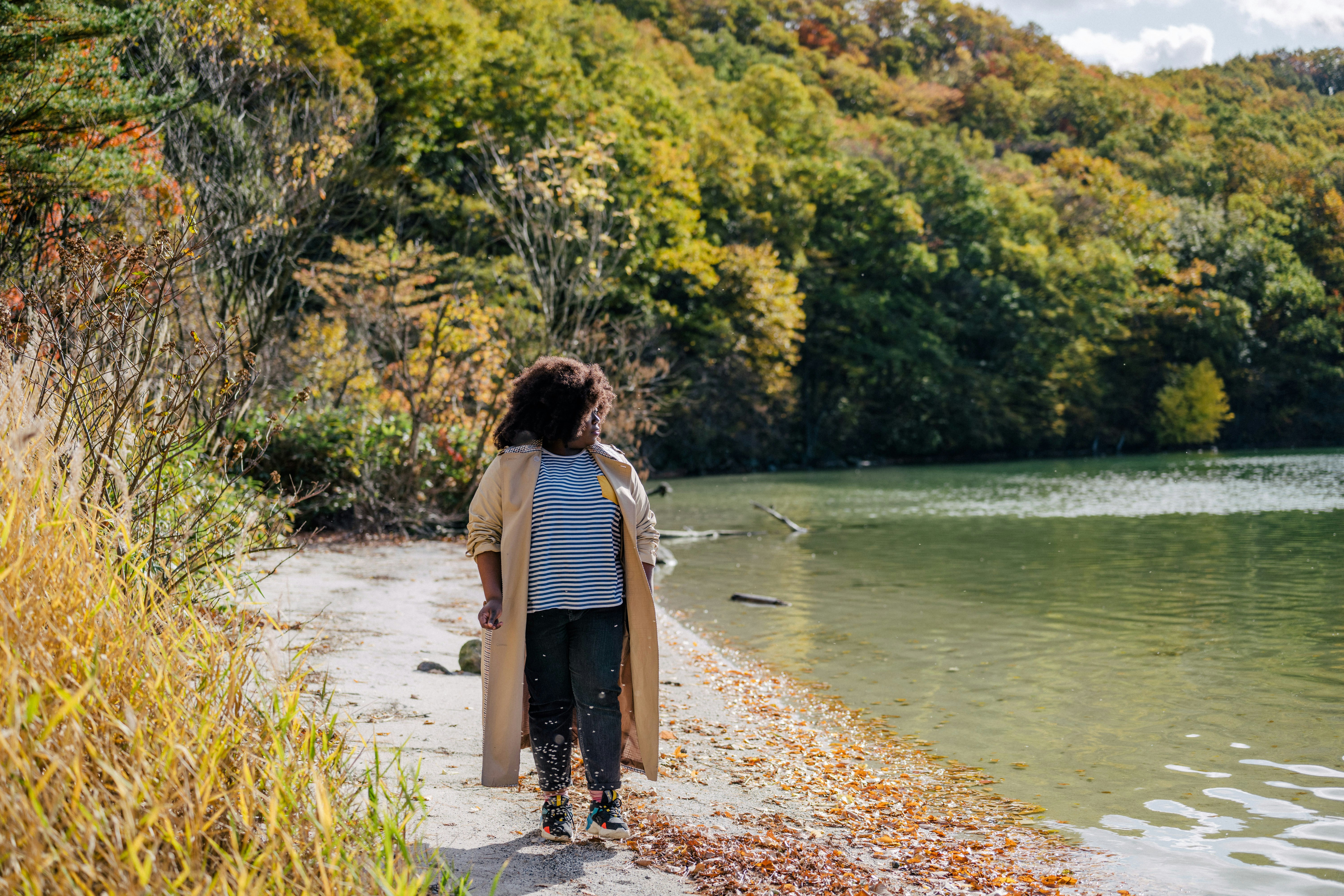 Stephanie walks alongside the volcanic lake in the Miyagi Prefecture