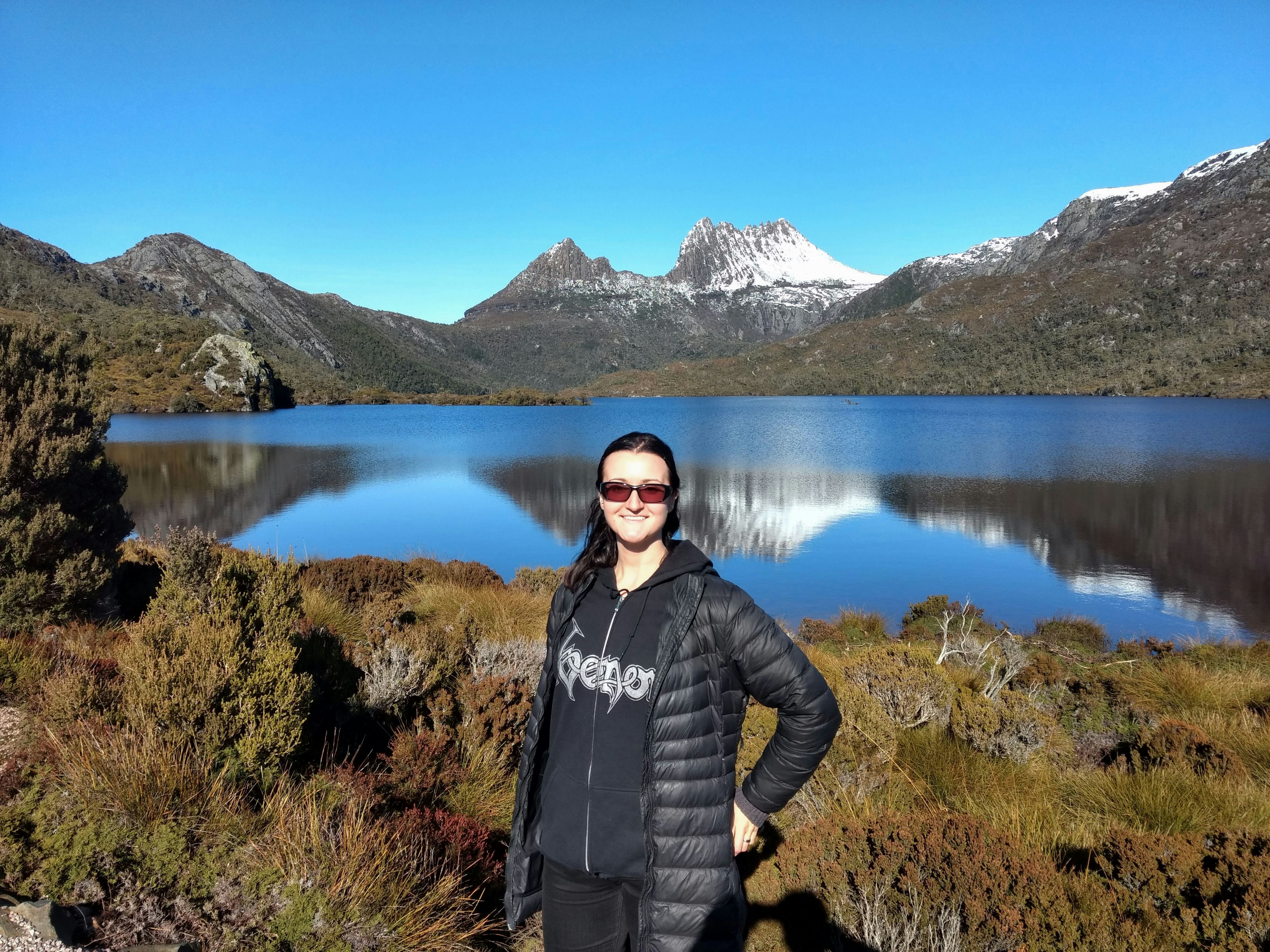 Travel writer Anita Isalska posing in Tasmania's Crade Mountain National Park