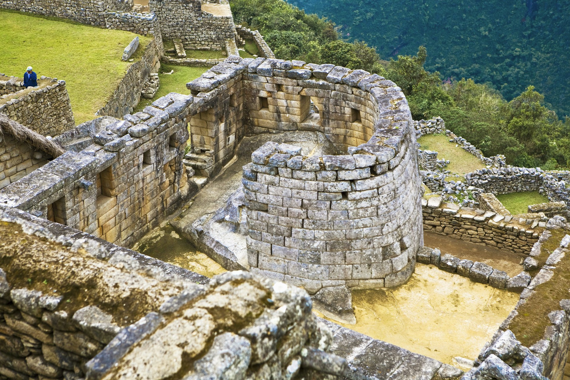 High angle view of the ruins of the Temple of The Sun, Machu Picchu 