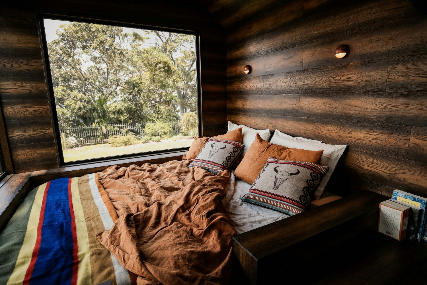 The bedroom at The Reserve eco-cabin in Australia