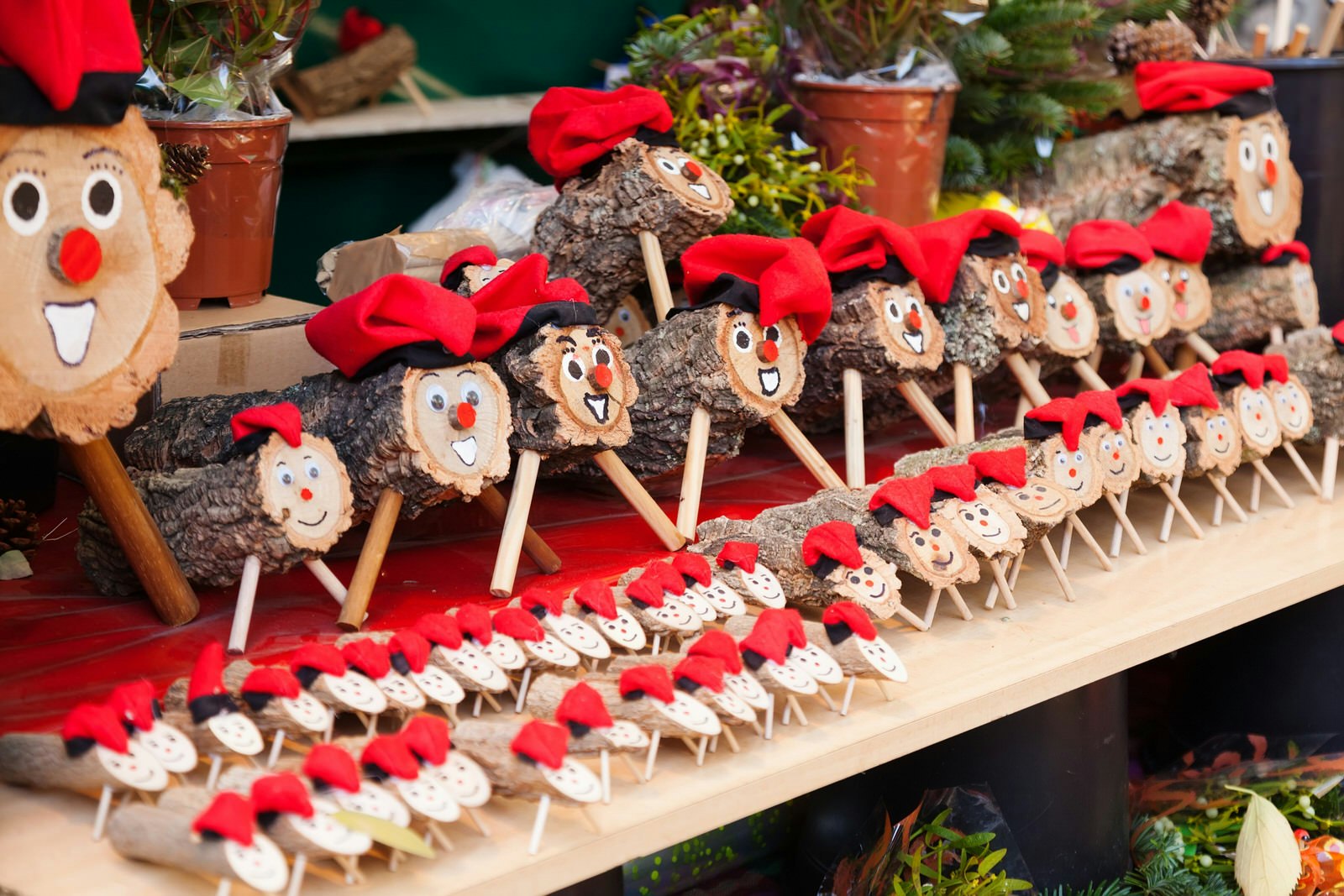 A display of wooden Tio de Nadal (Christmas logs), which is a character in Catalan mythology relating to Christmas tradition.