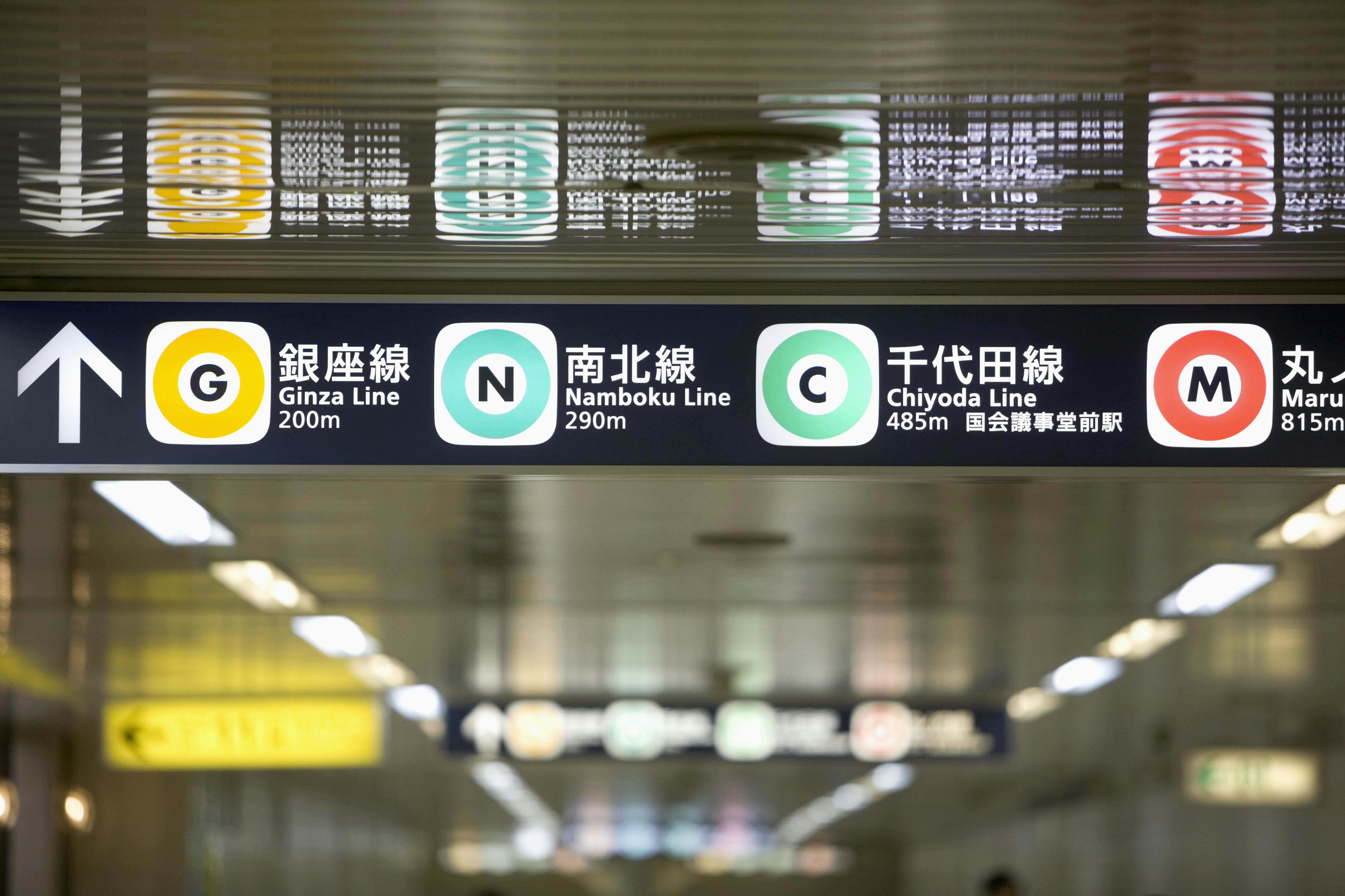 A sign indicating where a number of Tokyo train platforms are located. 