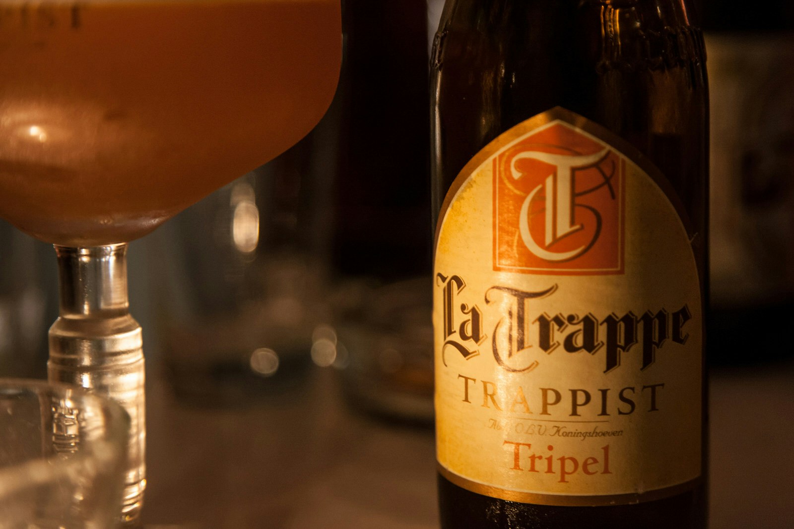 Bier Bottle of La Trappe Tripel. It is a Dutch Trappist beer from the abbey of De Koningshoeven Brewery, produced in Berket Enschot