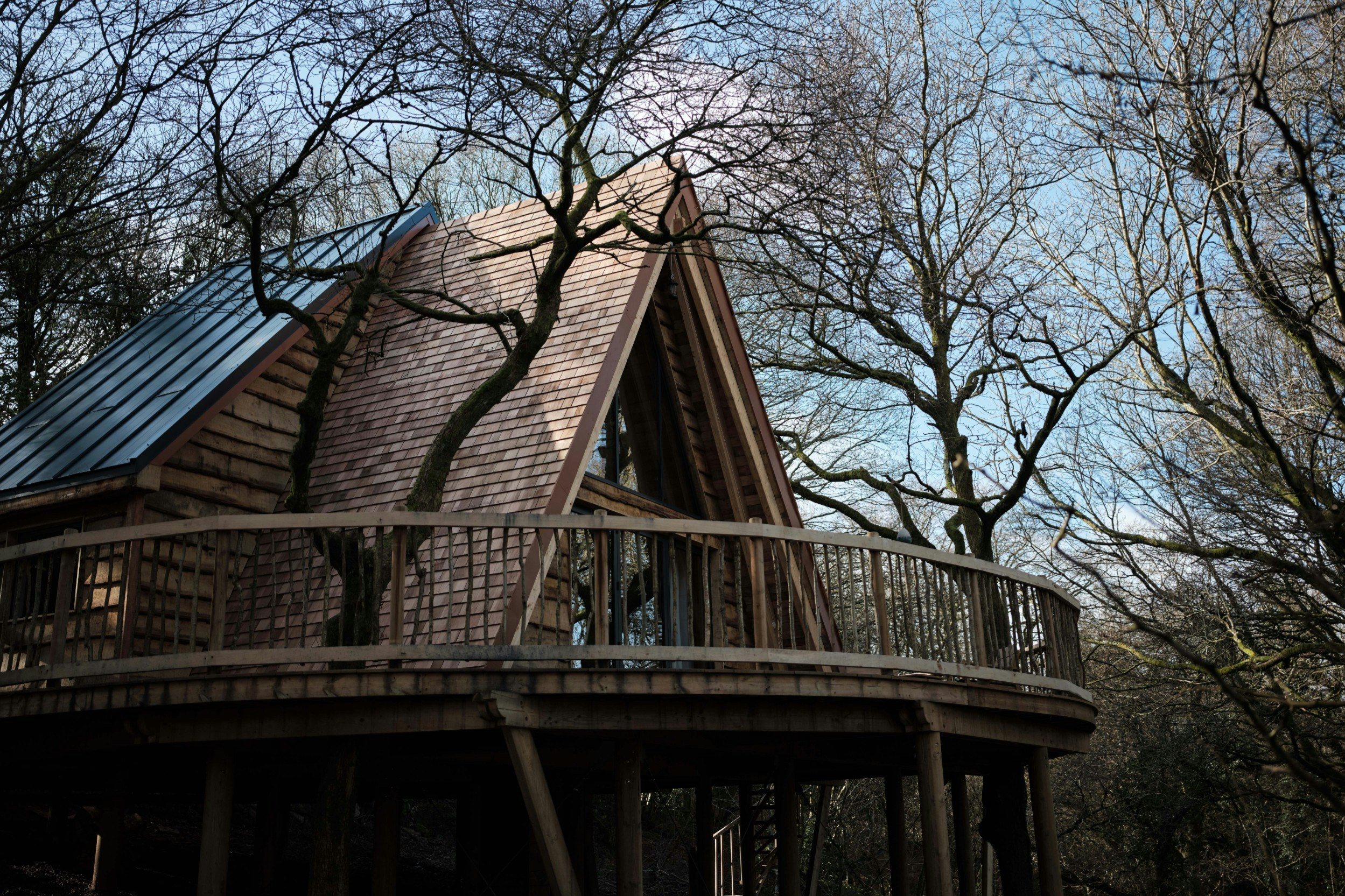 The exterior of a luxury treehouse