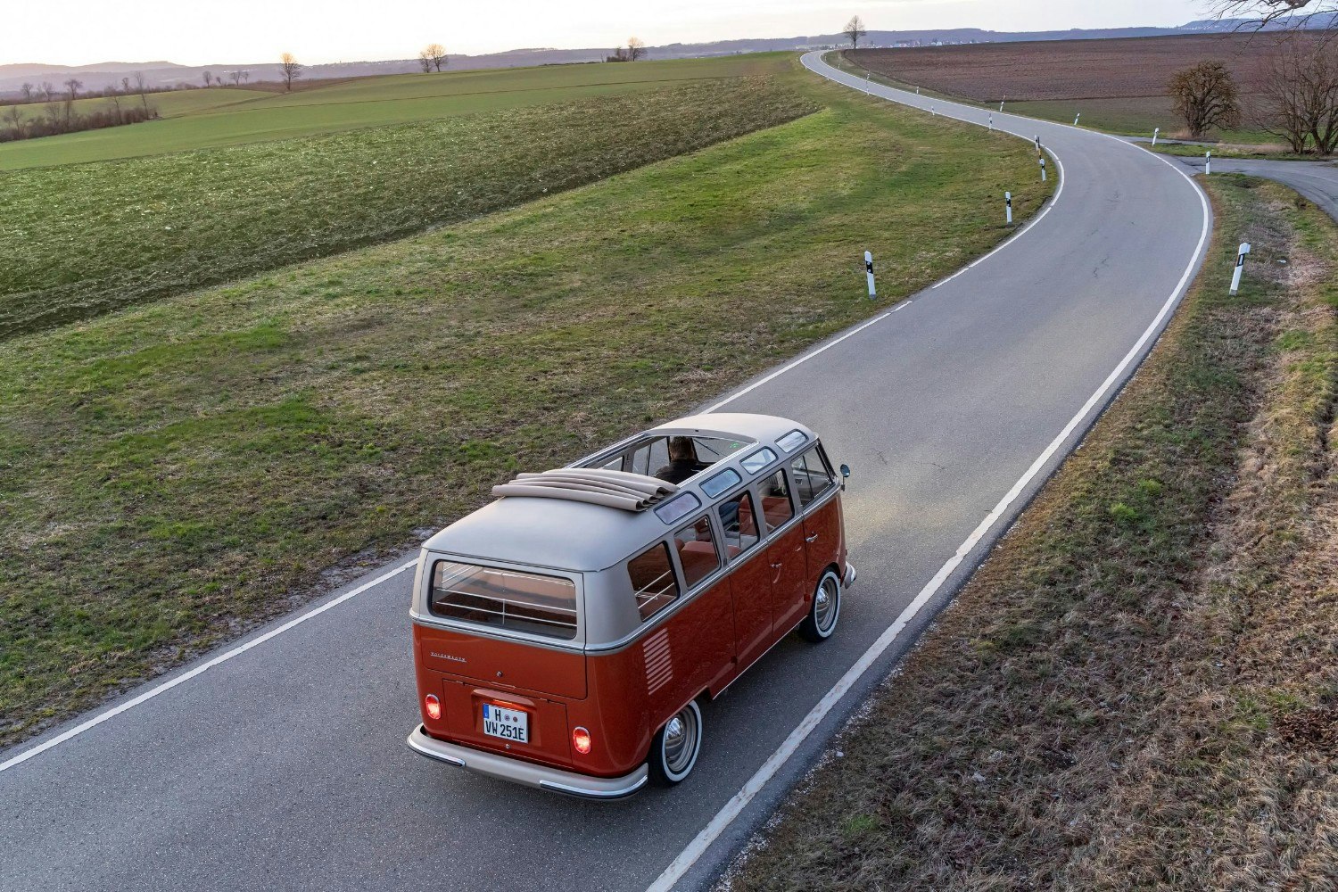 The VW e-Bulli electric bus out on the road