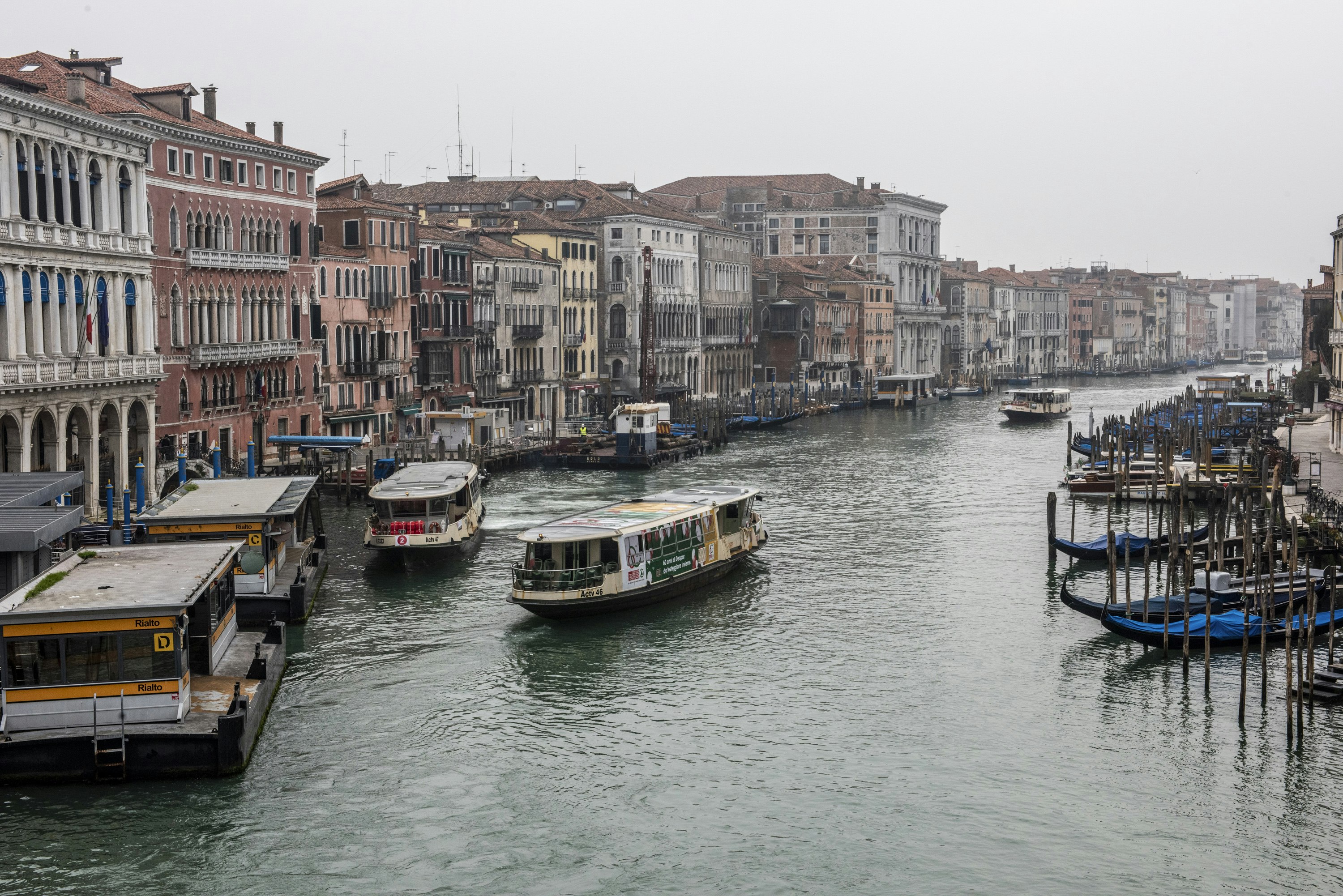 Venice's Grand Canal during Italy's coronavirus lockdown: there are boats on the waterway but not a tourist to be seen.