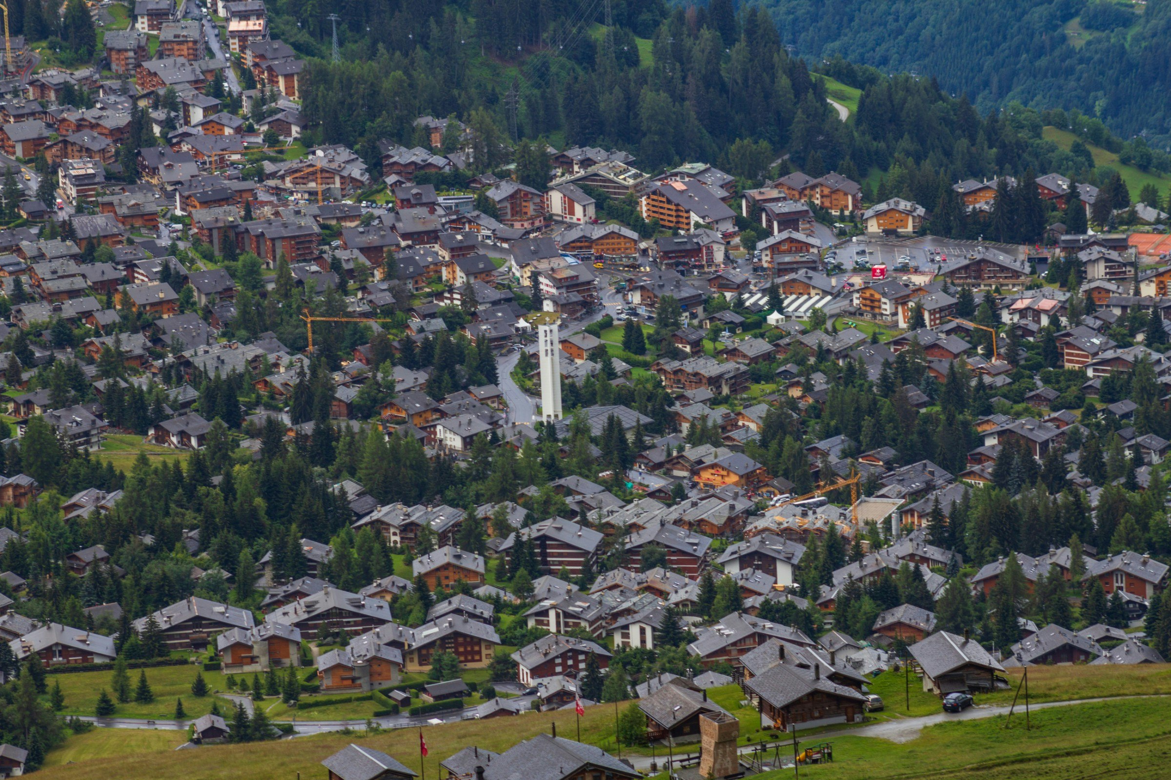 Verbier village in Switzerland from above