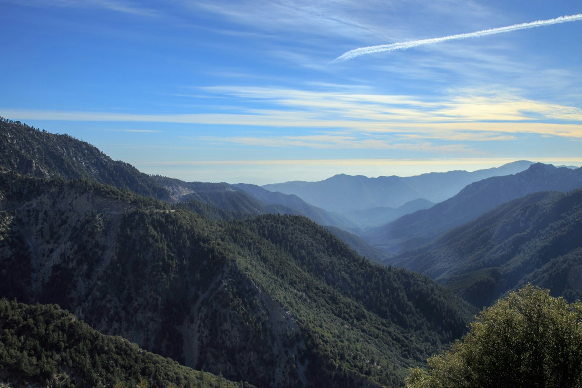 Layers of valleys of mountain ranges in Angeles National Forest