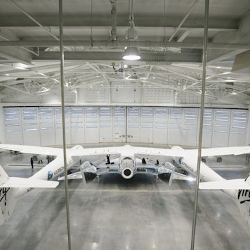SpaceShipTwo and VMS Eve in the hangar of The Gateway to Space