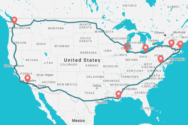 The Wanderu Amtrak Loop graphic