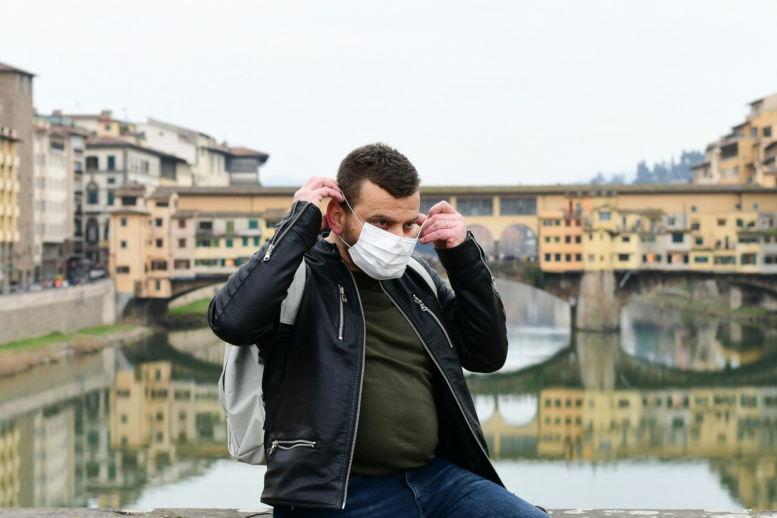 Man wearing a face mask in Tuscany to protect against coronavirus