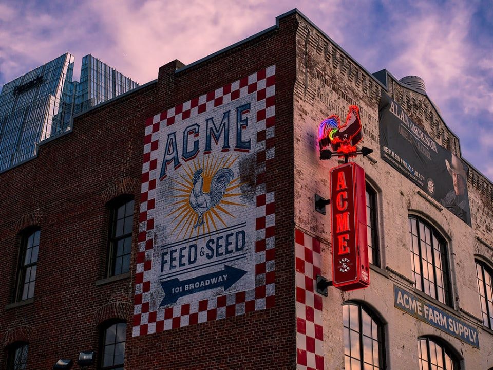 The brick exterior of restaurant Acme Feed & Seed in Nashville