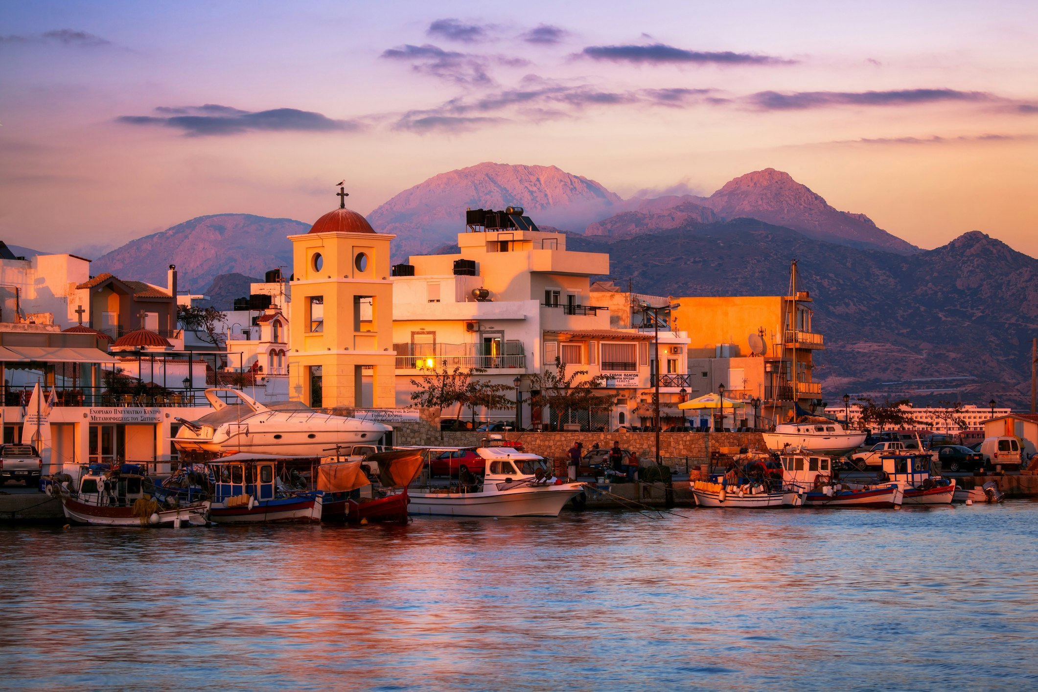 A sunset in the town of Ierapetra on the Greek island of Crete