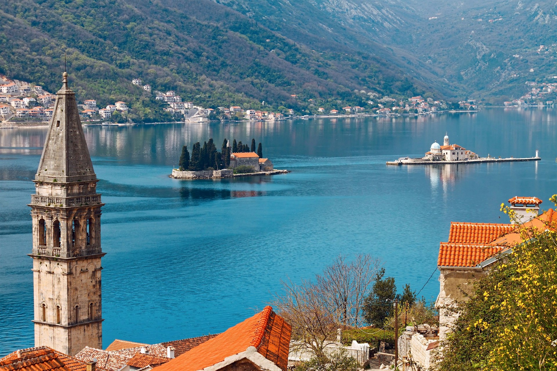 A view of the islets that lie within the Bay of Kotor.