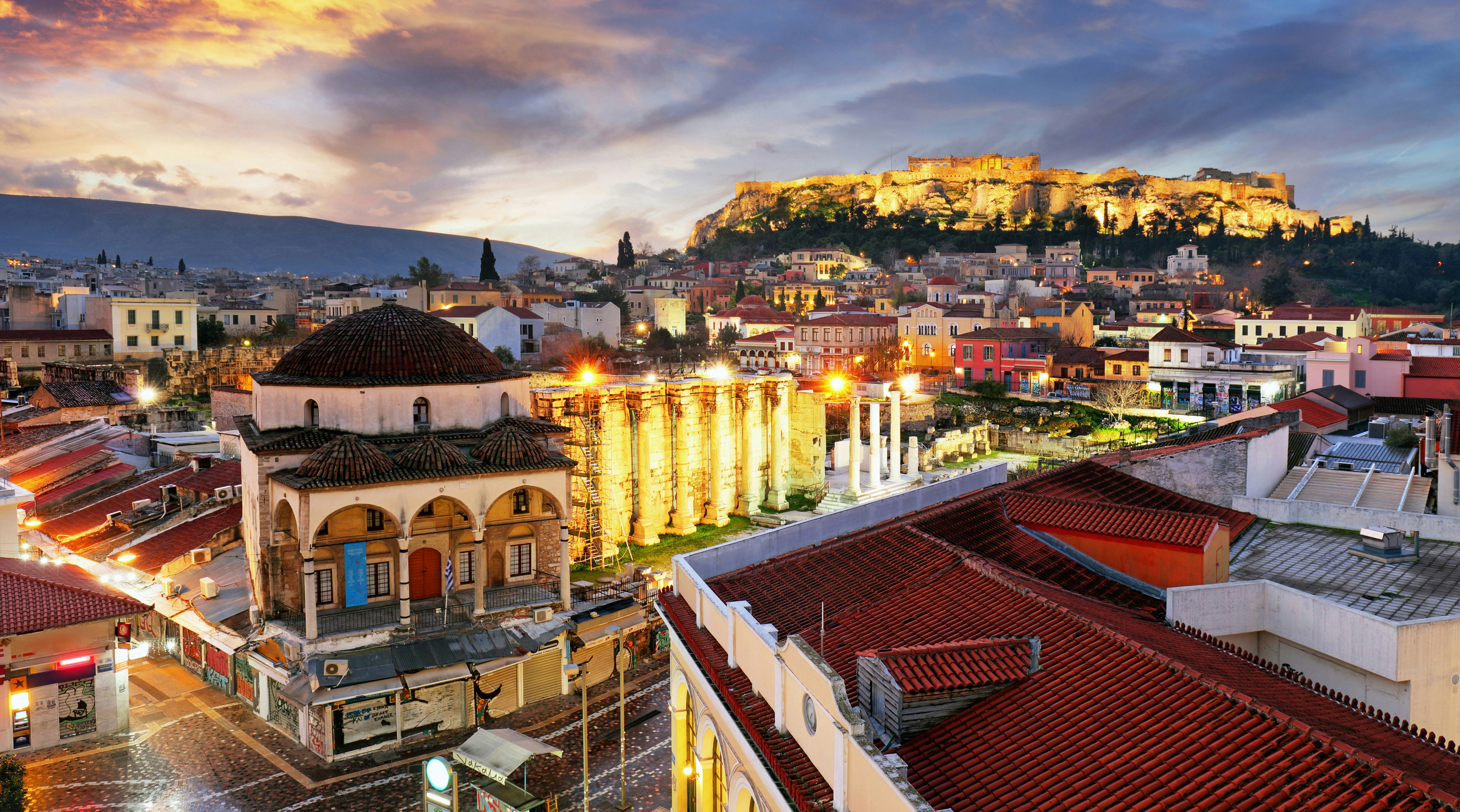 A picture of Athens with the Parthenon in the background