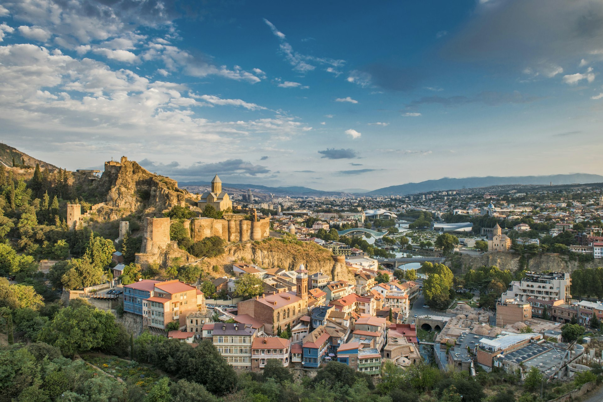 A shot of Tbilisi with the old town in the foreground