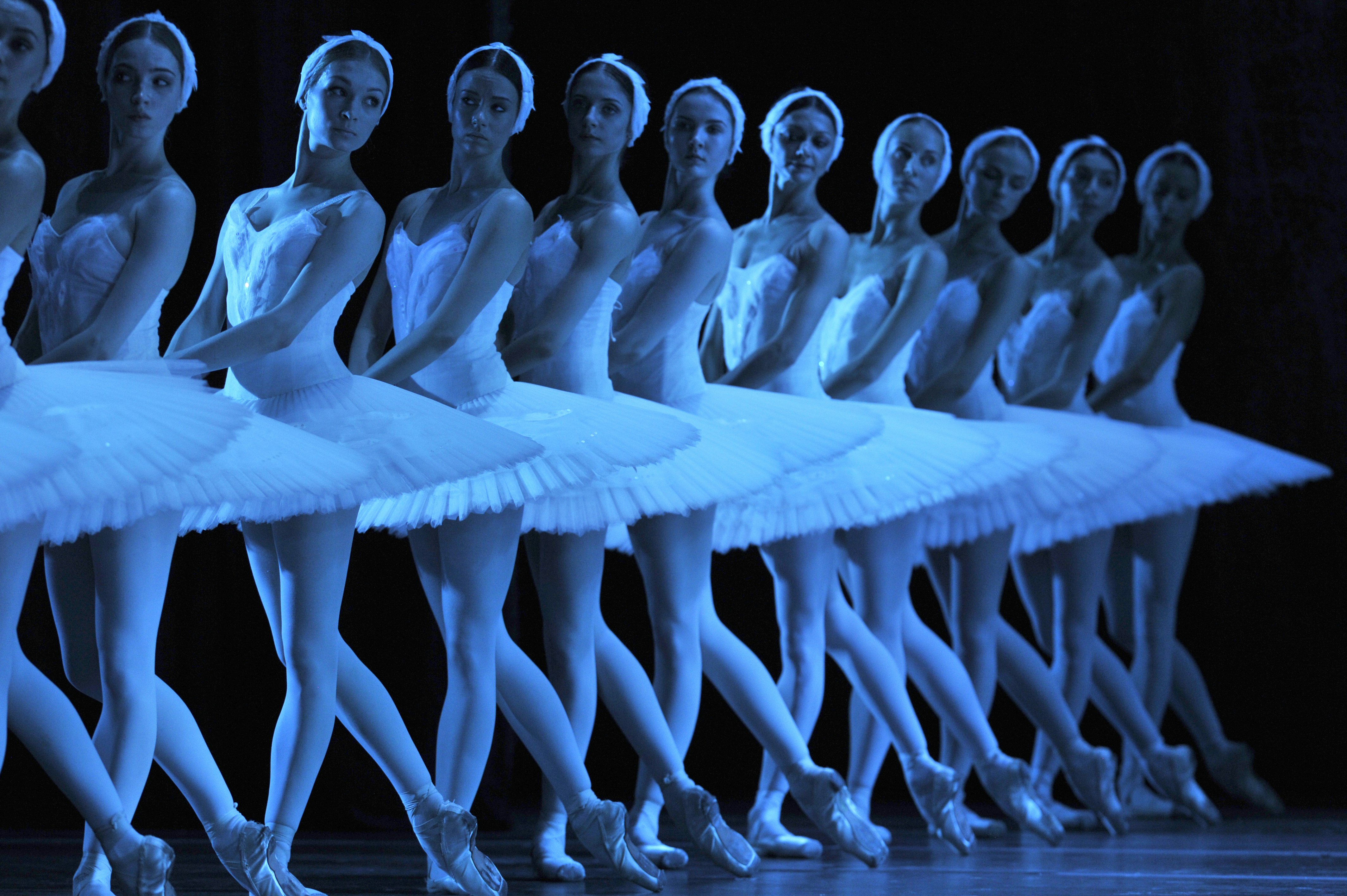 A picture of the Bolshoi corps du ballet during Swan Lake