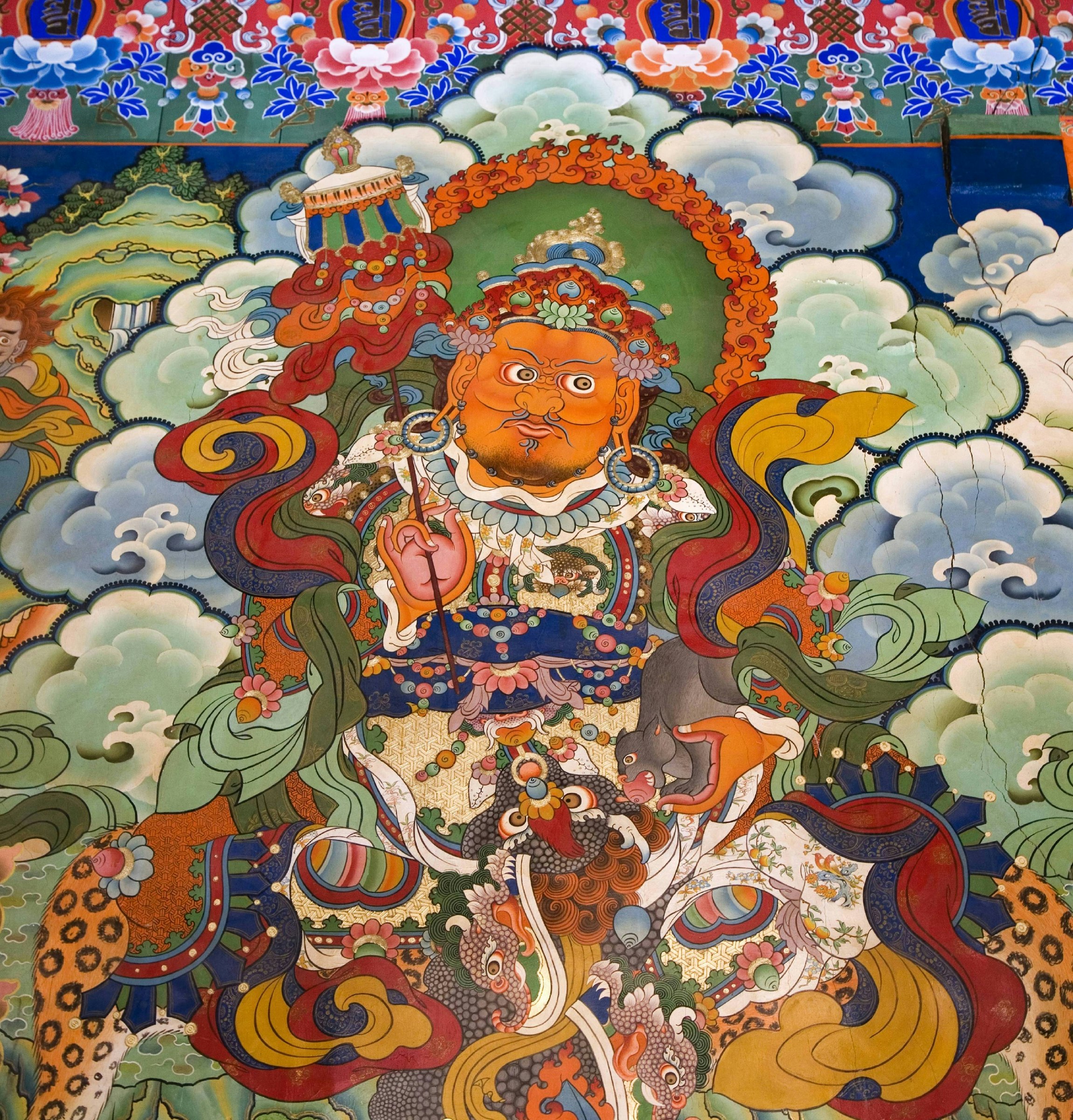A colourful depiction of a Buddhist deity.