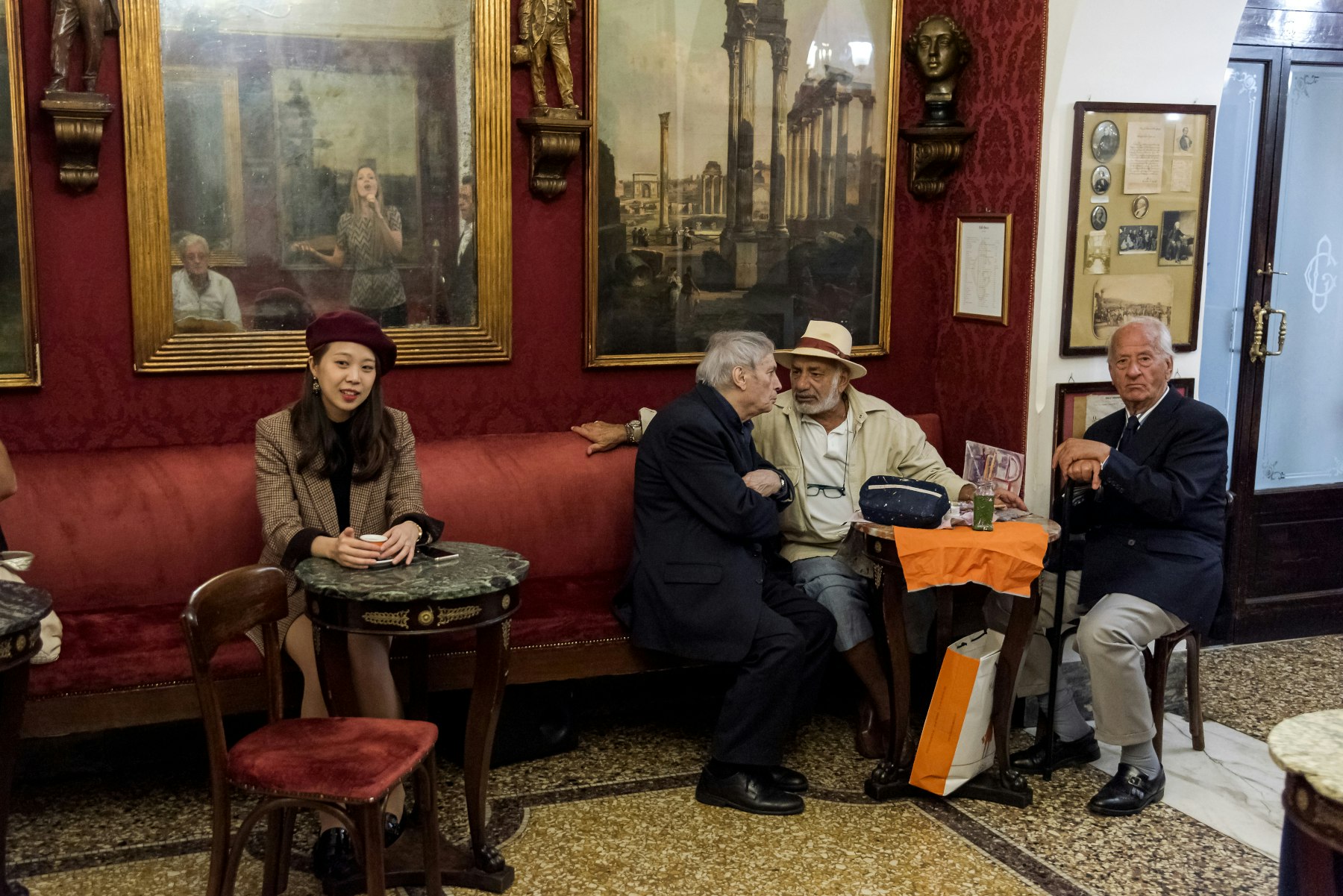 An image of the inside of Caffé Greco in Rome