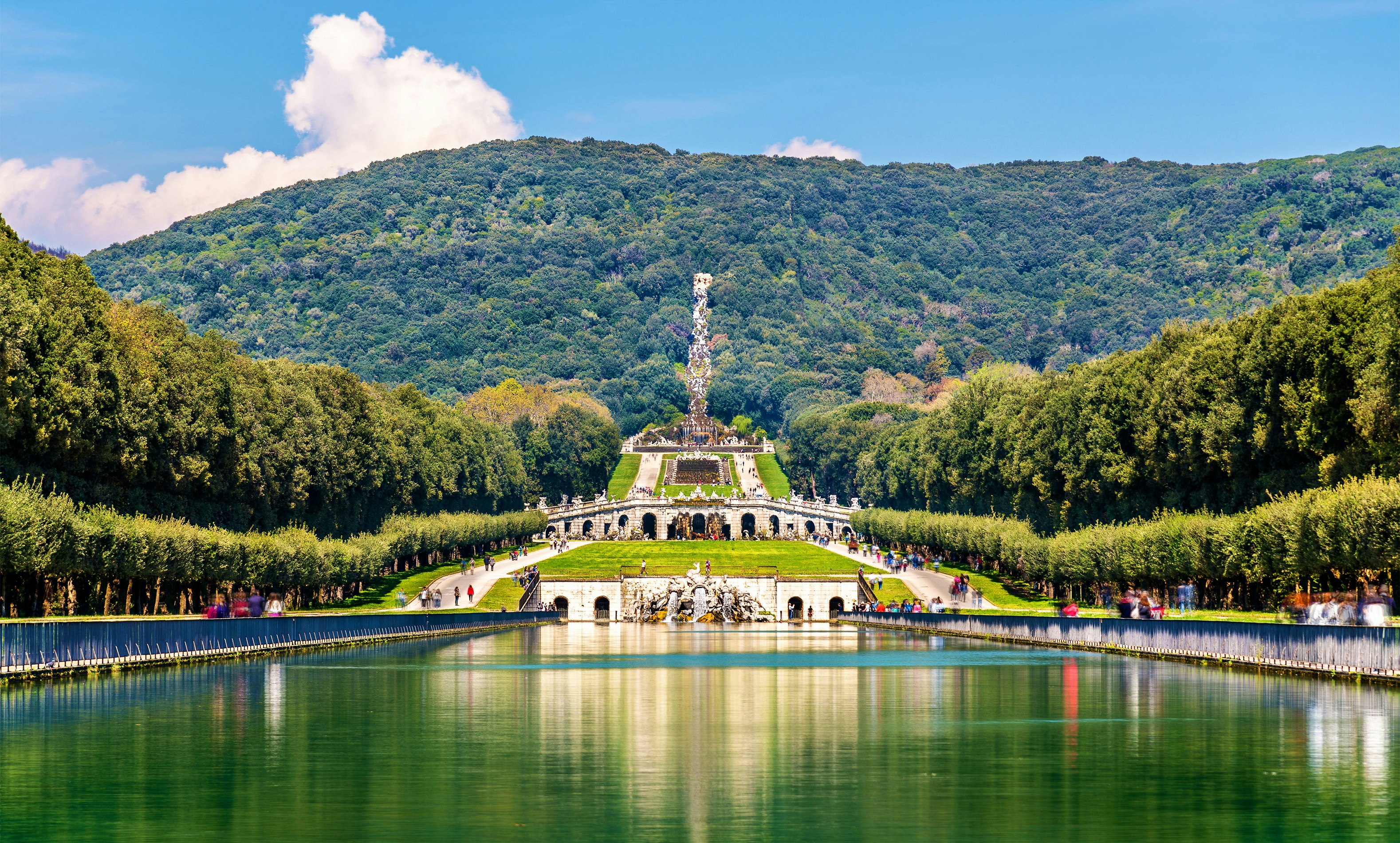 A picture of the vast gardens of the Palace of Caserta on a very beautiful and sunny day