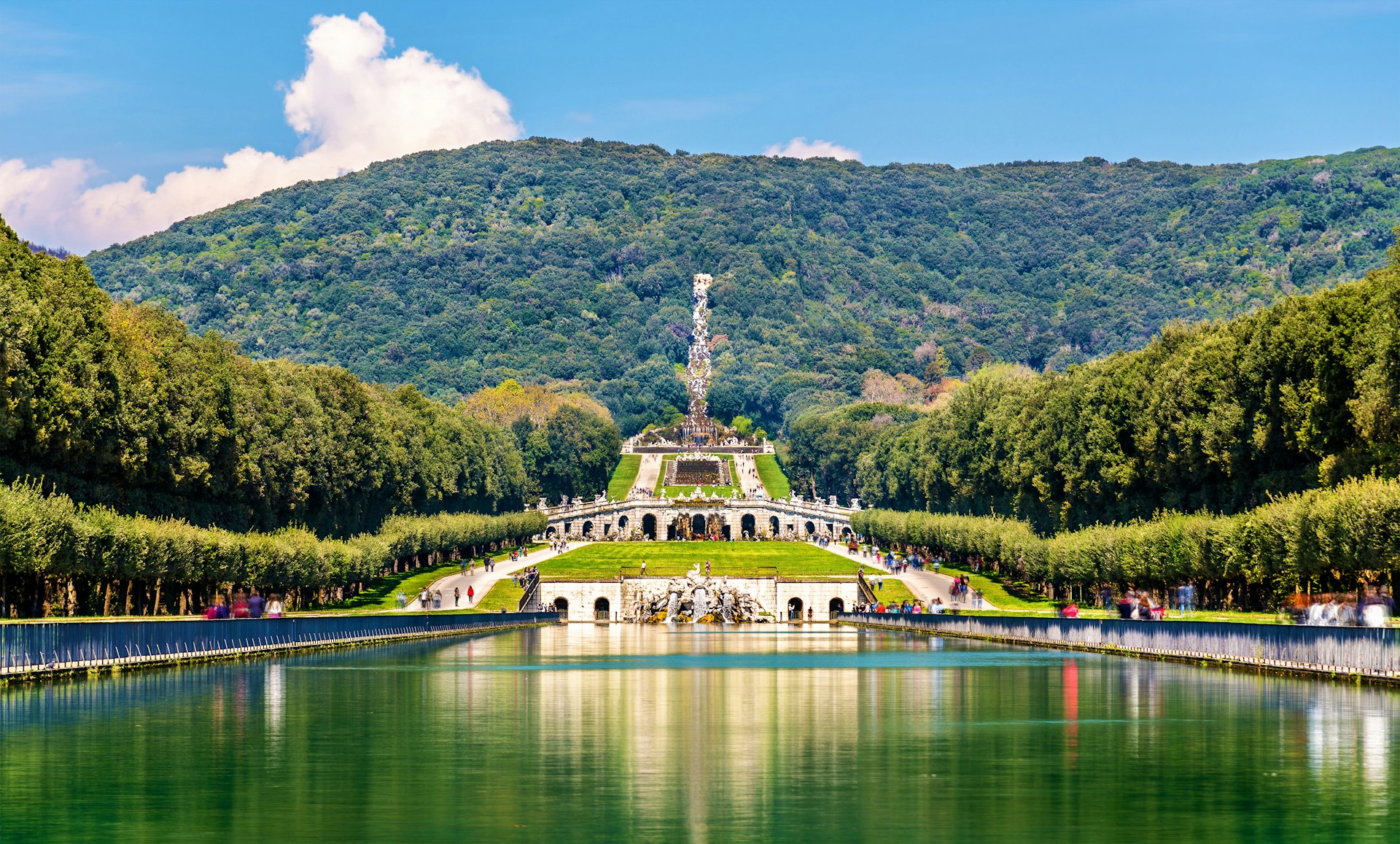 A picture of the vast gardens of the Palace of Caserta on a very beautiful and sunny day