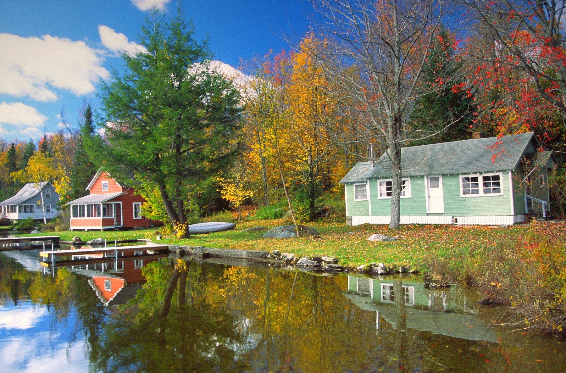 Cottages along a small lake in the Northeast Kingdom of Vermont.