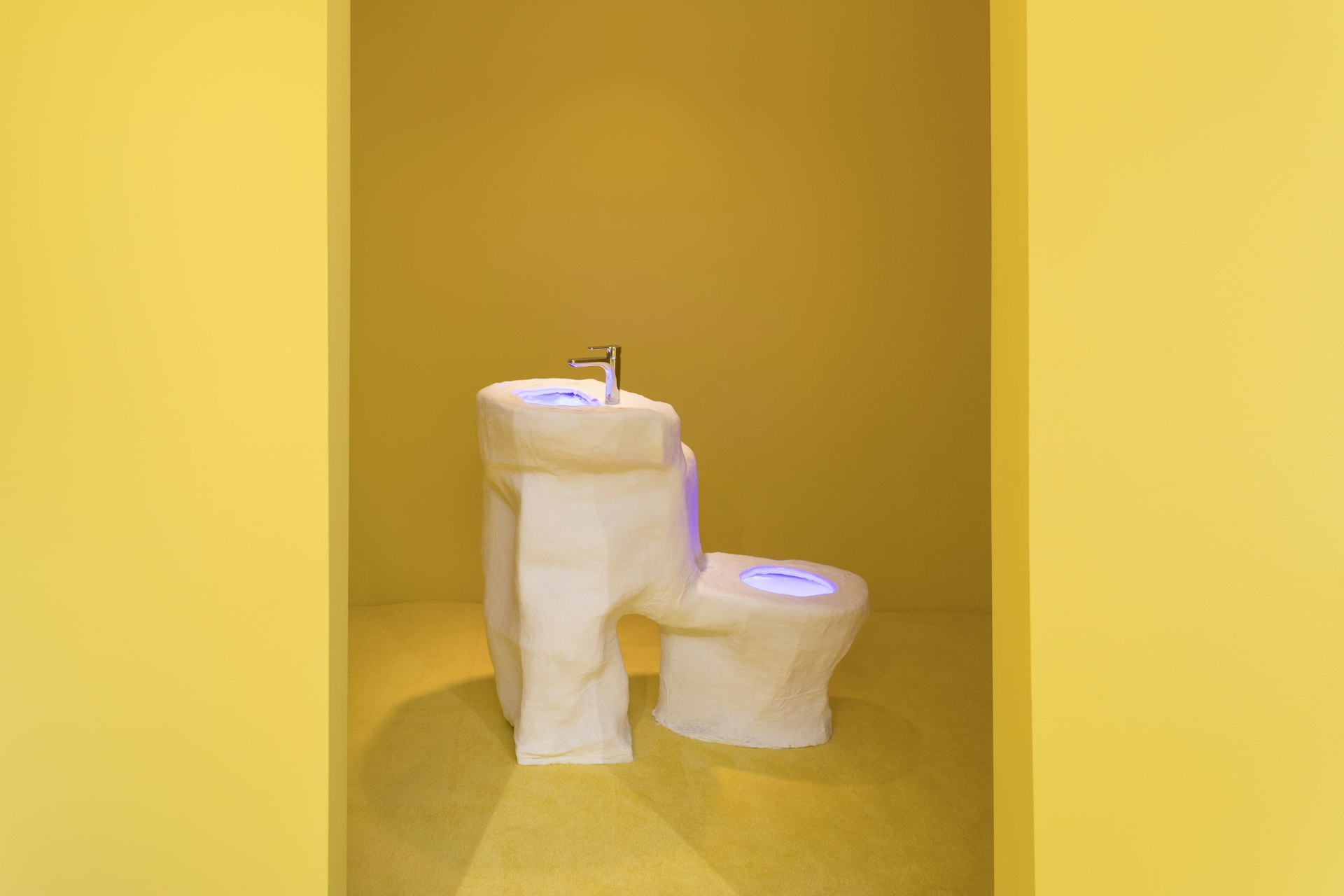 A picture of a designer toilet inside the exhibition
