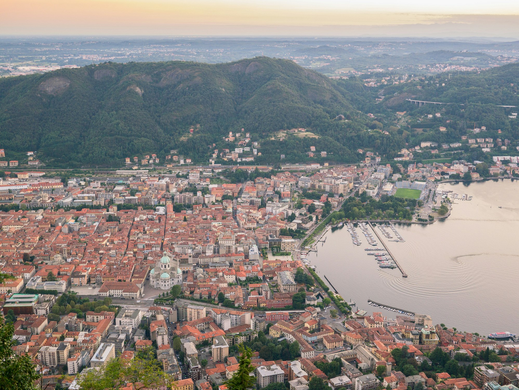 An aerial shot of the Italian city of Como