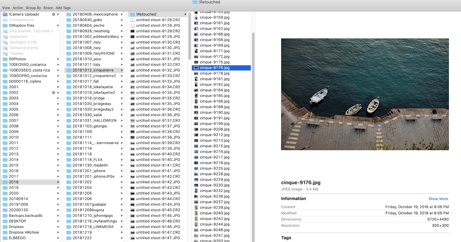 A screen shot of Laura Watilo Blake's file organization system for keep track of travel photos