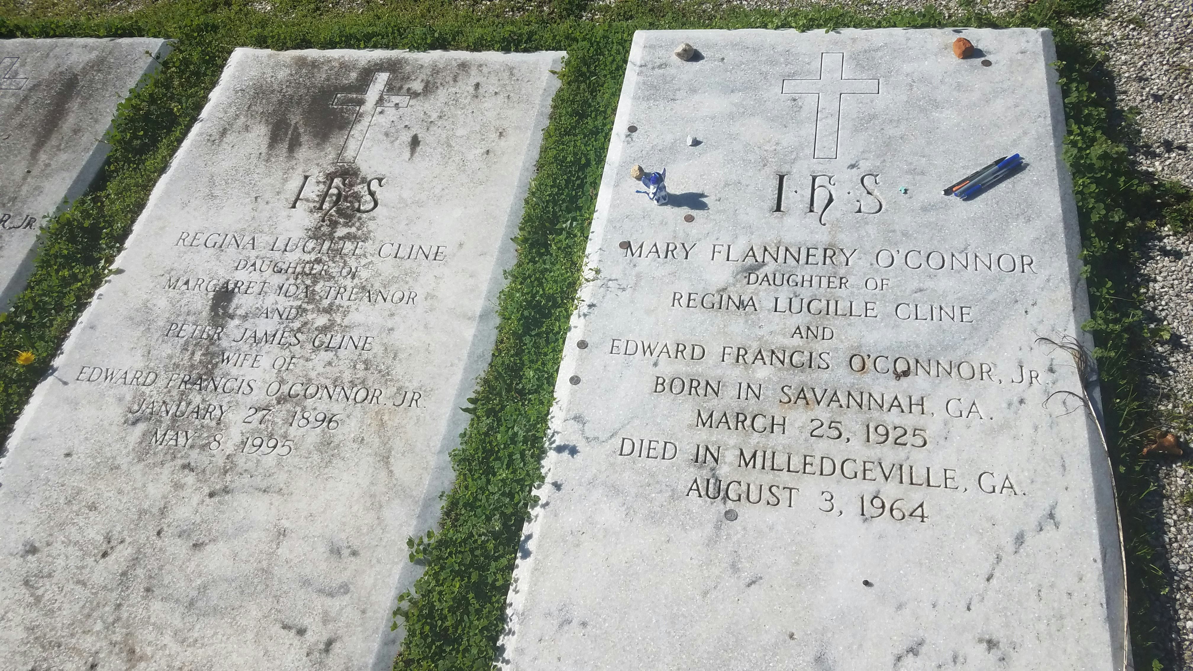 Two grave stones, one belonging to Mary Flannery O'Connor 