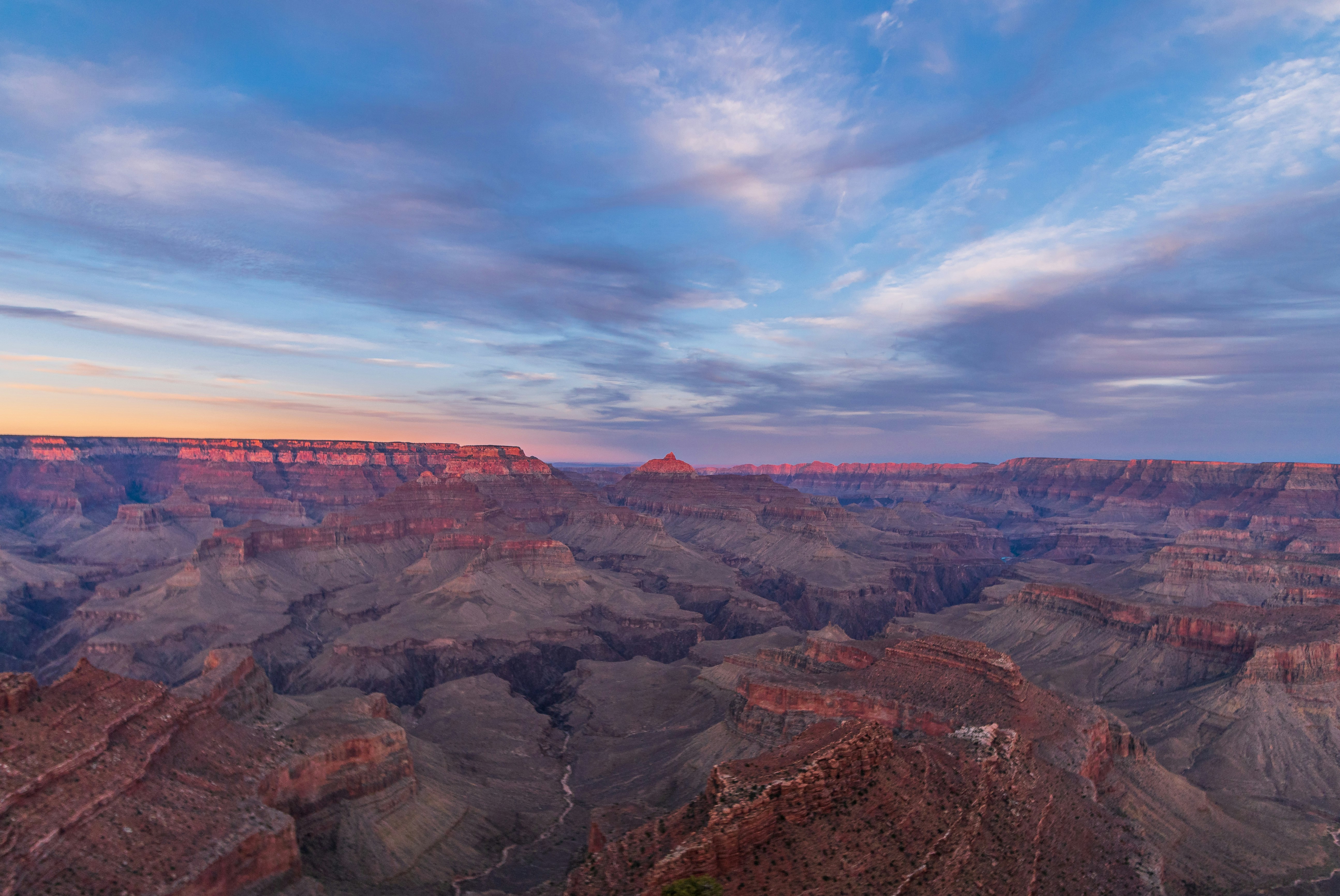 A wide shot of the Grand Canyon from a high overlook