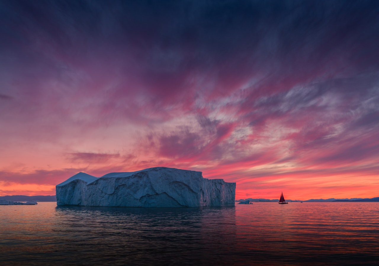 Greenland icecap at midnight sunset