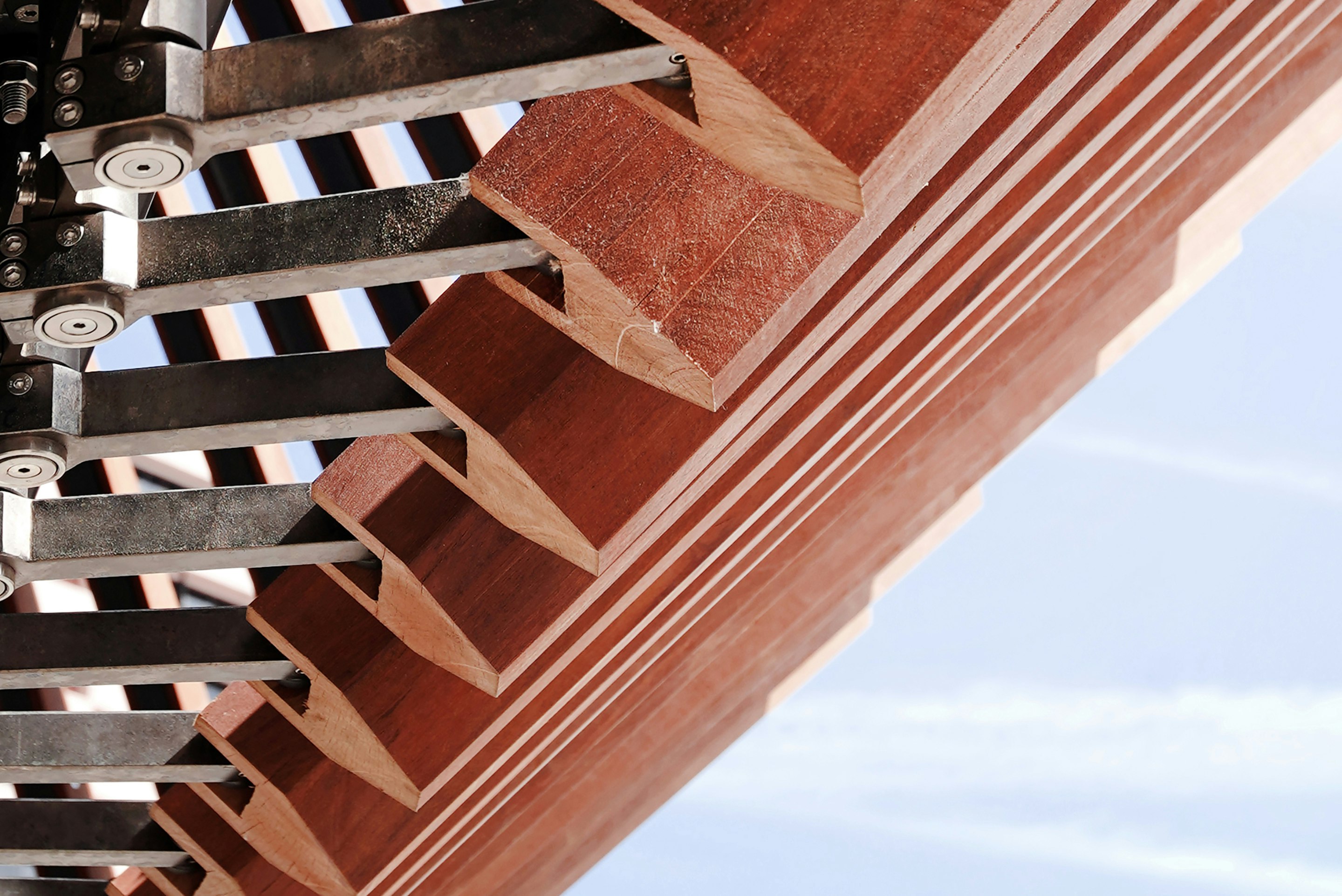 A detail of the Kiosk's timber slats