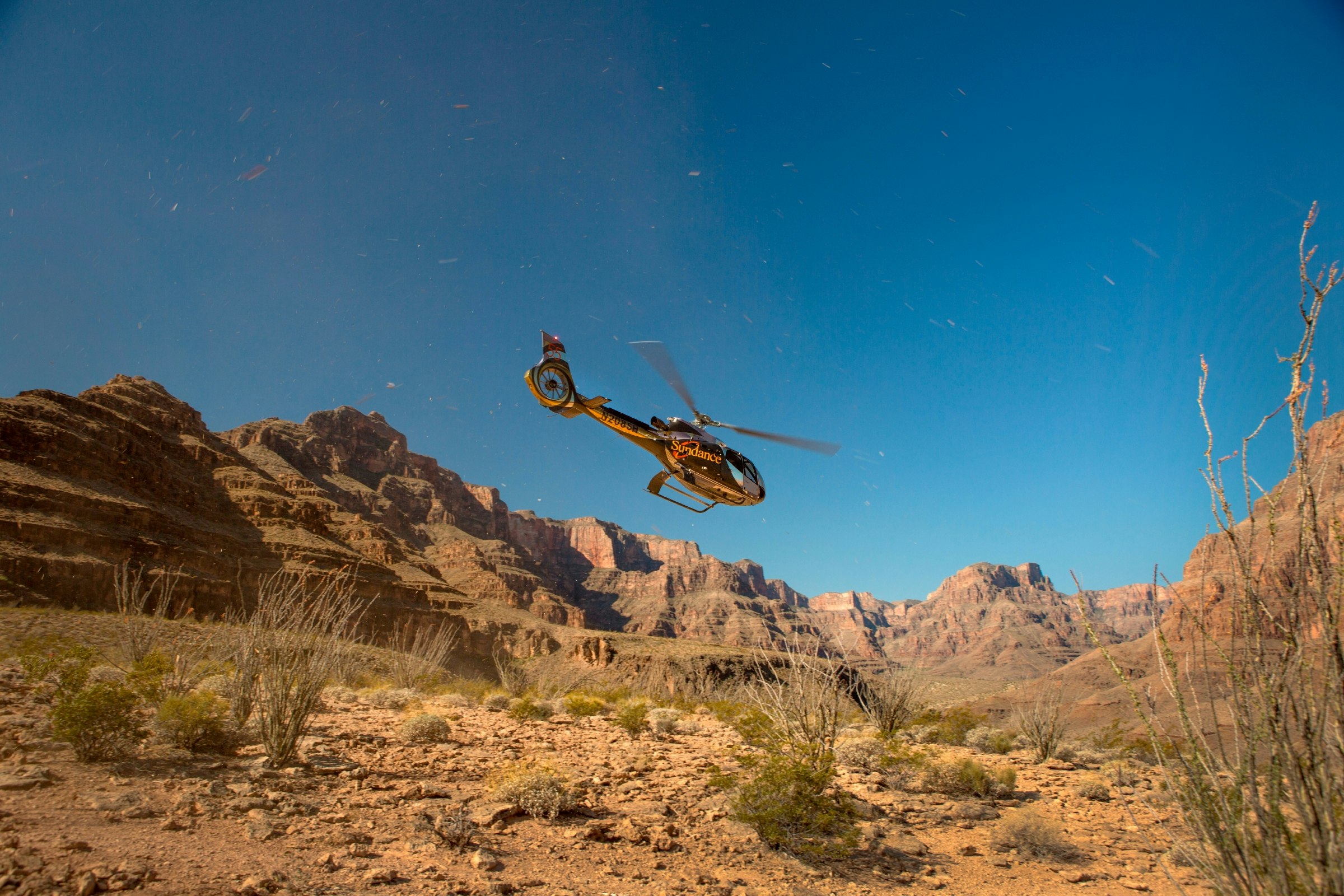 Helicopter taking flight in the Grand Canyon, Nevada