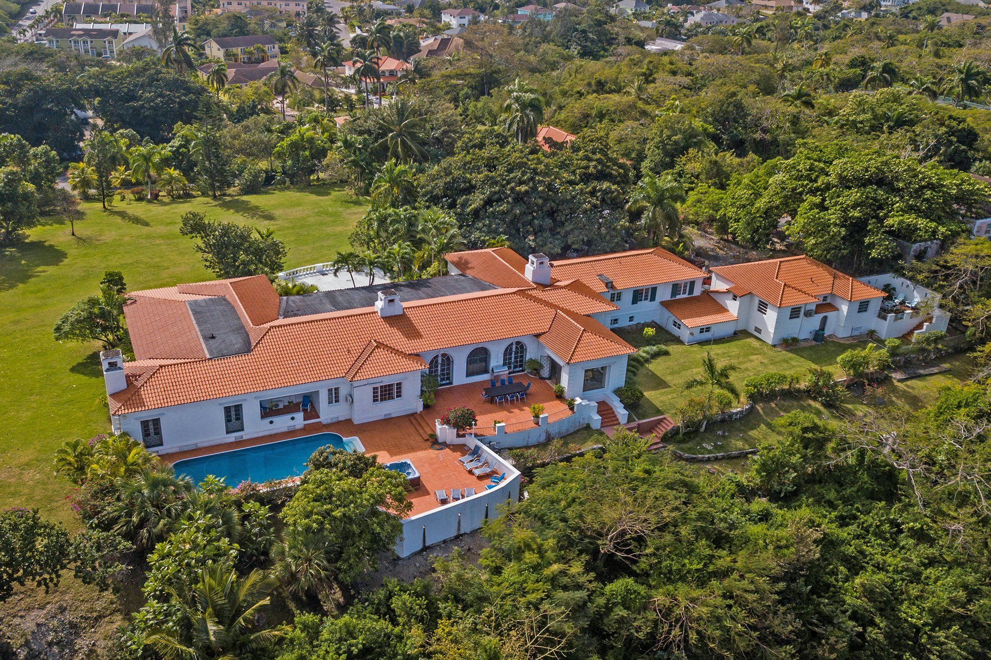 An aerial overview of the sprawling Bahamas mansion