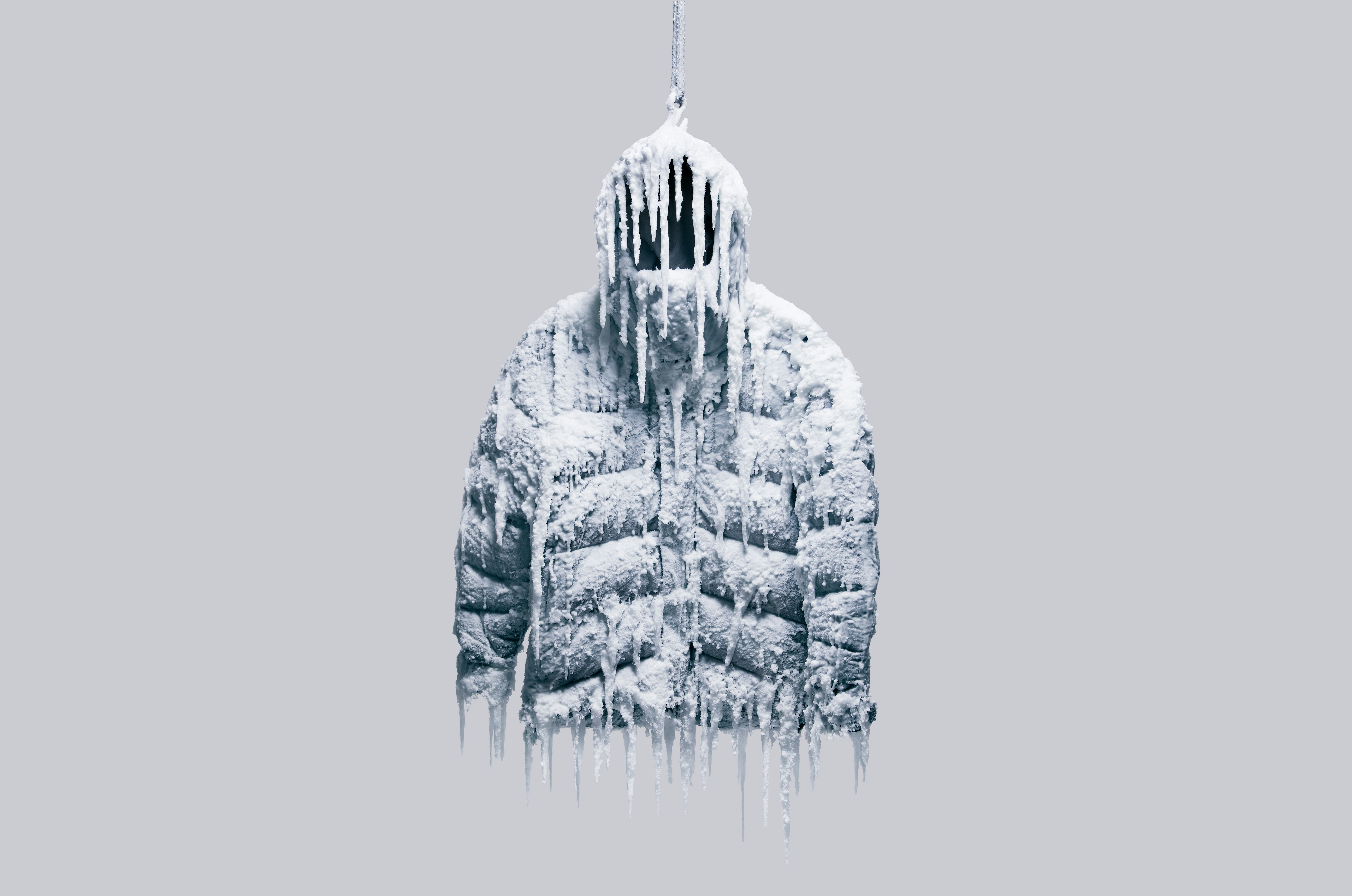 The indestructible puffer jacket covered in ice