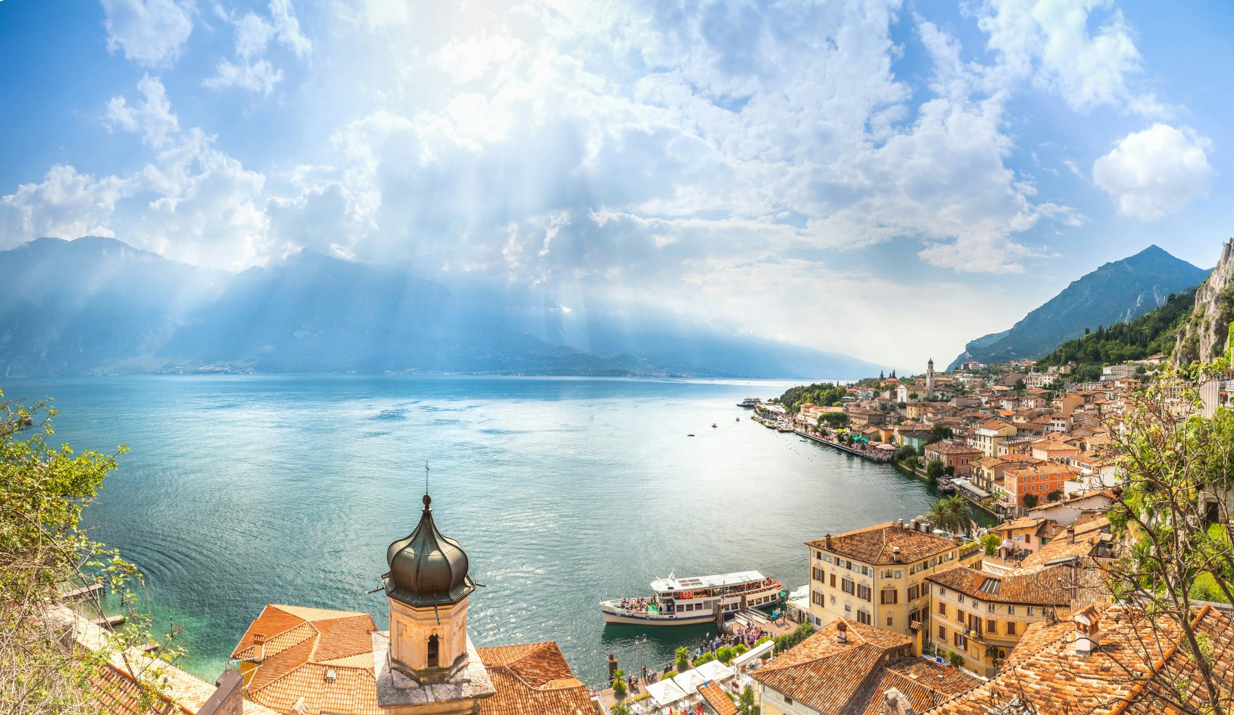 An overview of a lakeside village on Lake Garda