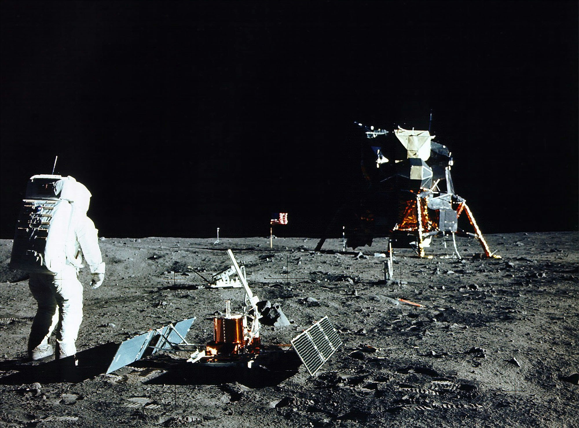 Astronatur Edwin E. Aldrin Jr. looks at the Lunar Module Pilot during the 1969 moon landing